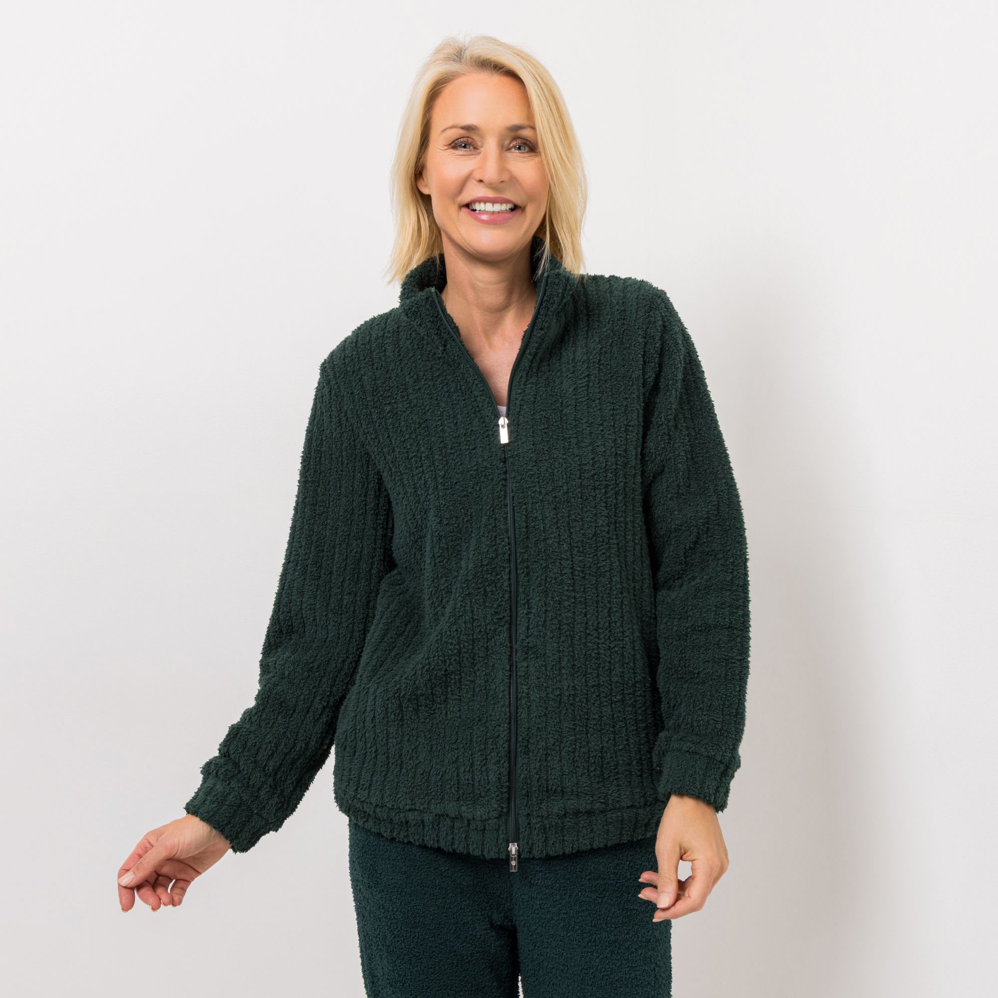 COZEE HOME Homewear Damen-Jacke Streifenstruktur MF Sherpa Biuclé Stehkragen
