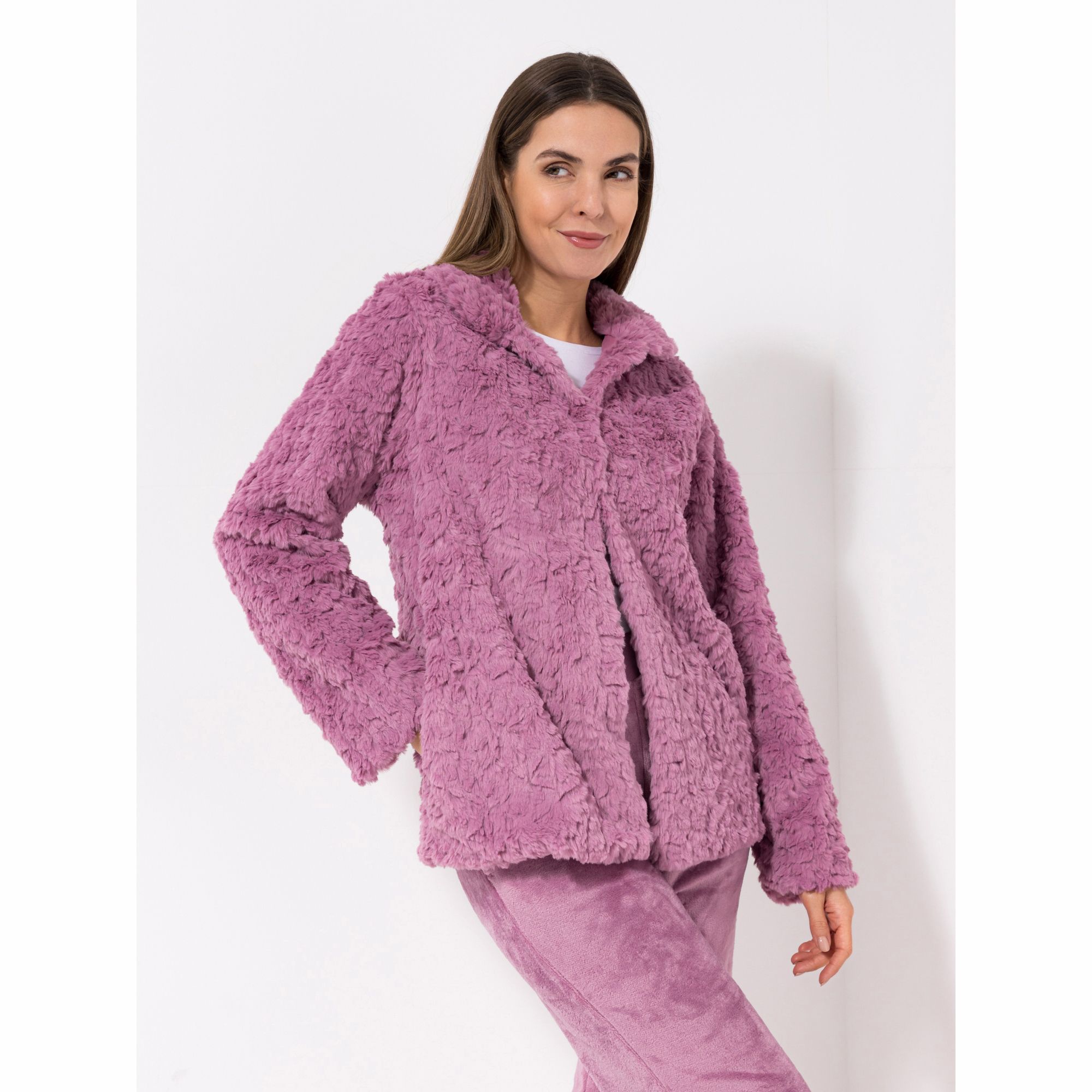 MONT CHALET uni Damen-Jacke mit Fellimitat Mikrofaser Hakenverschluss