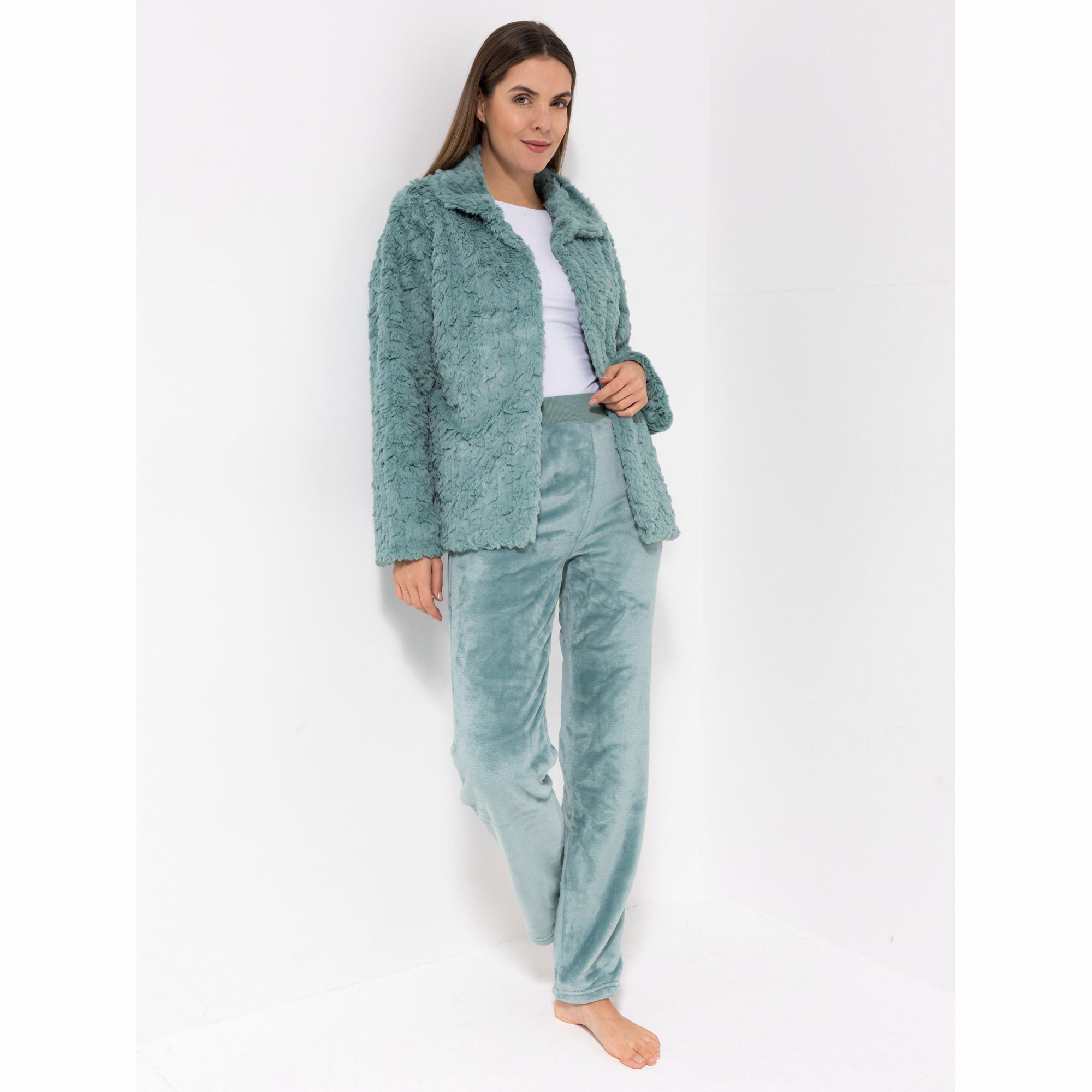 MONT CHALET uni Damen-Jacke mit Fellimitat Mikrofaser Hakenverschluss