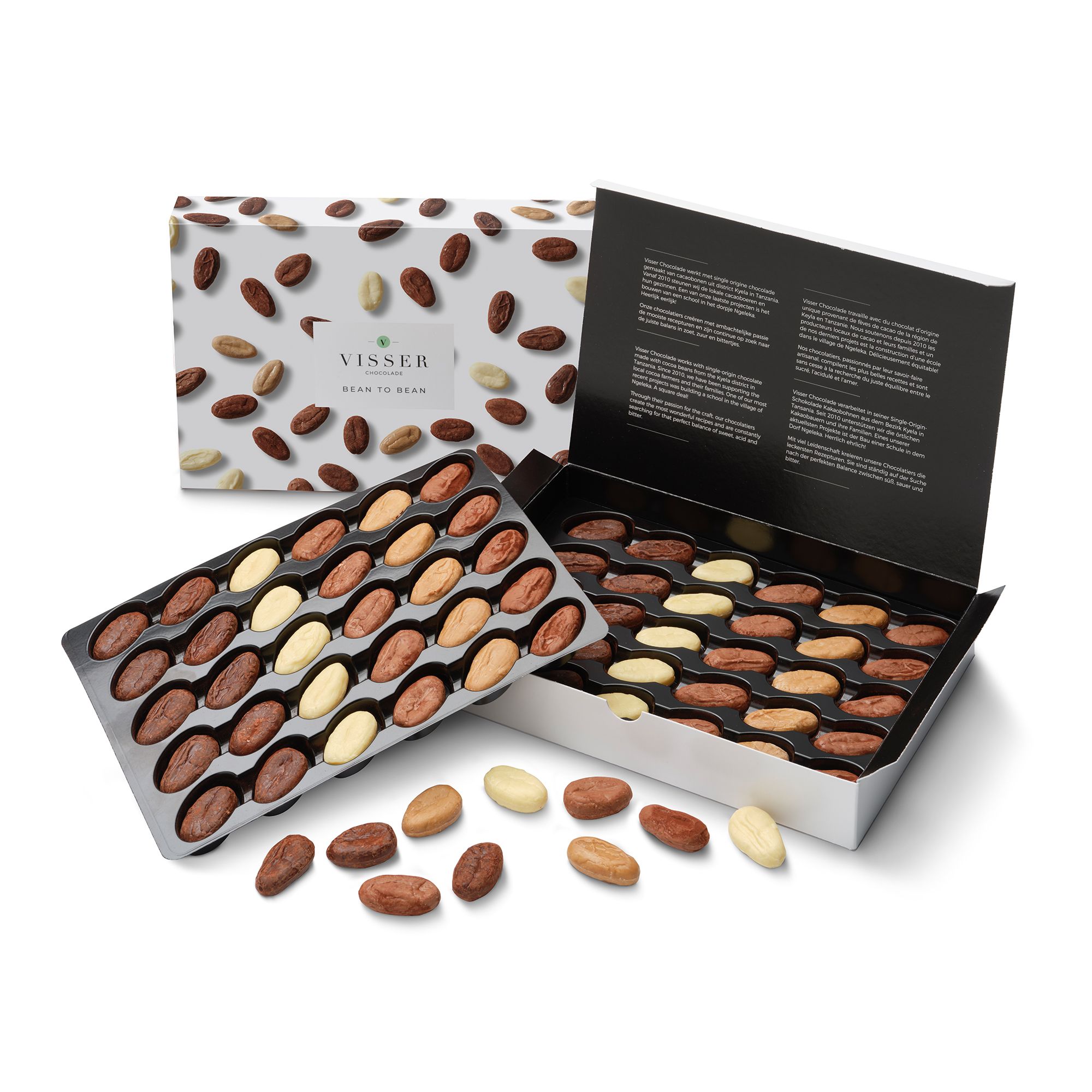 GRAND-CRU KONFEKT Visser Bean to Bean Schokolade Bohnenform 6 versch. Sorten Inhalt 300g