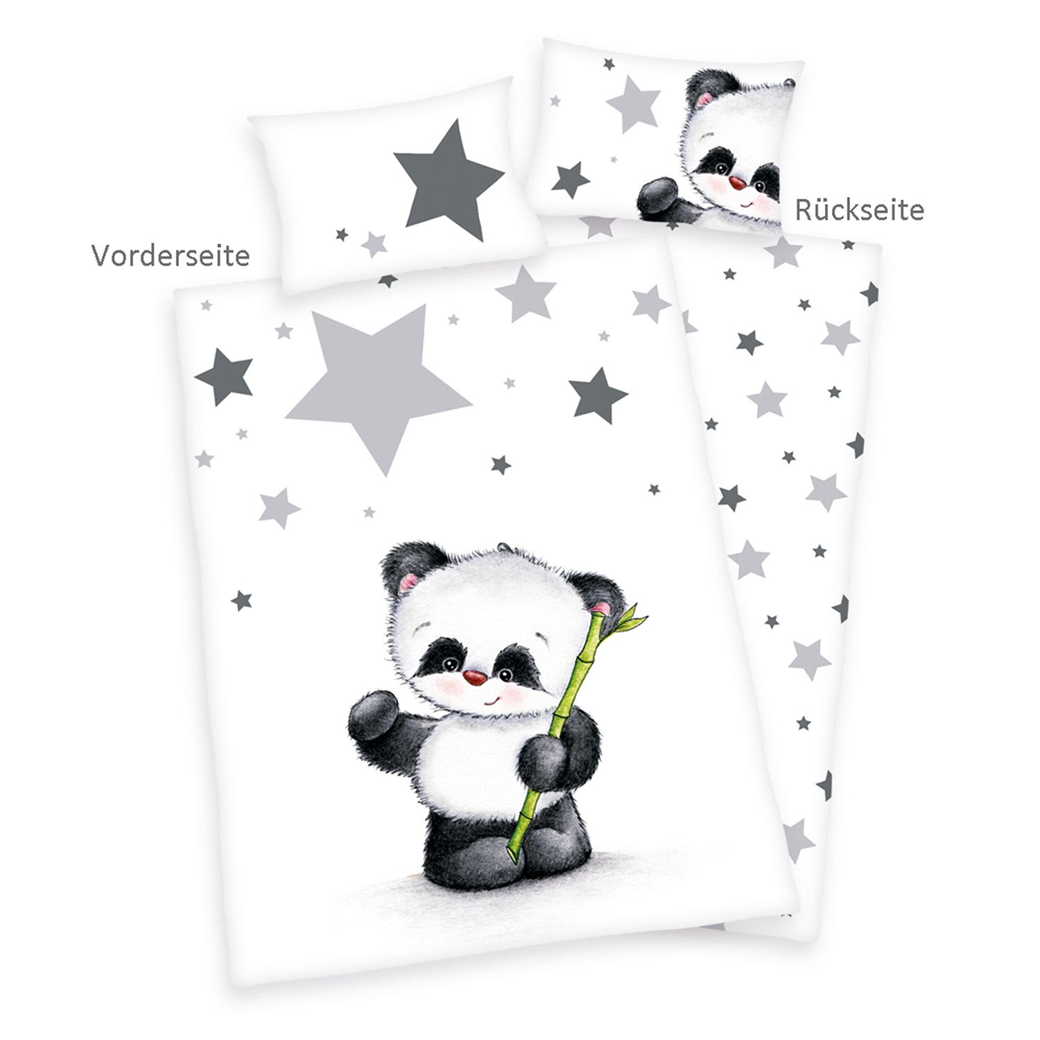 babybest® Wendebettwäsche kleiner Panda Baumwoll Renforcé Einzelbett, 2tlg.