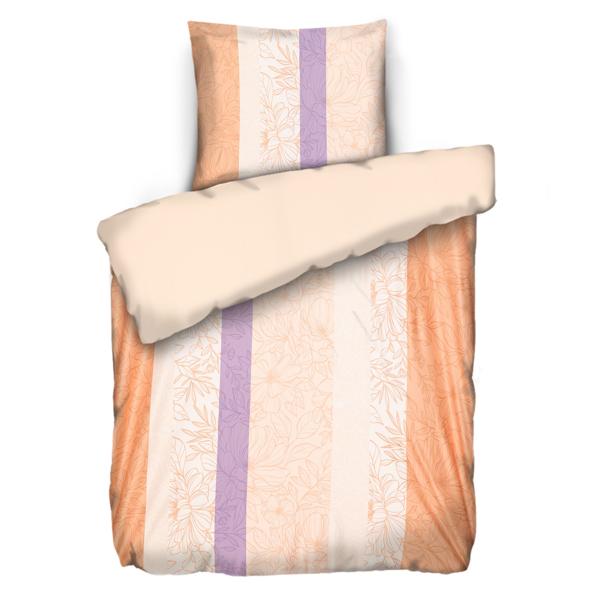 JERYMOOD Wendebettwäsche florale Streifen Mikrofaser Jersey Einzelbett, 2tlg.