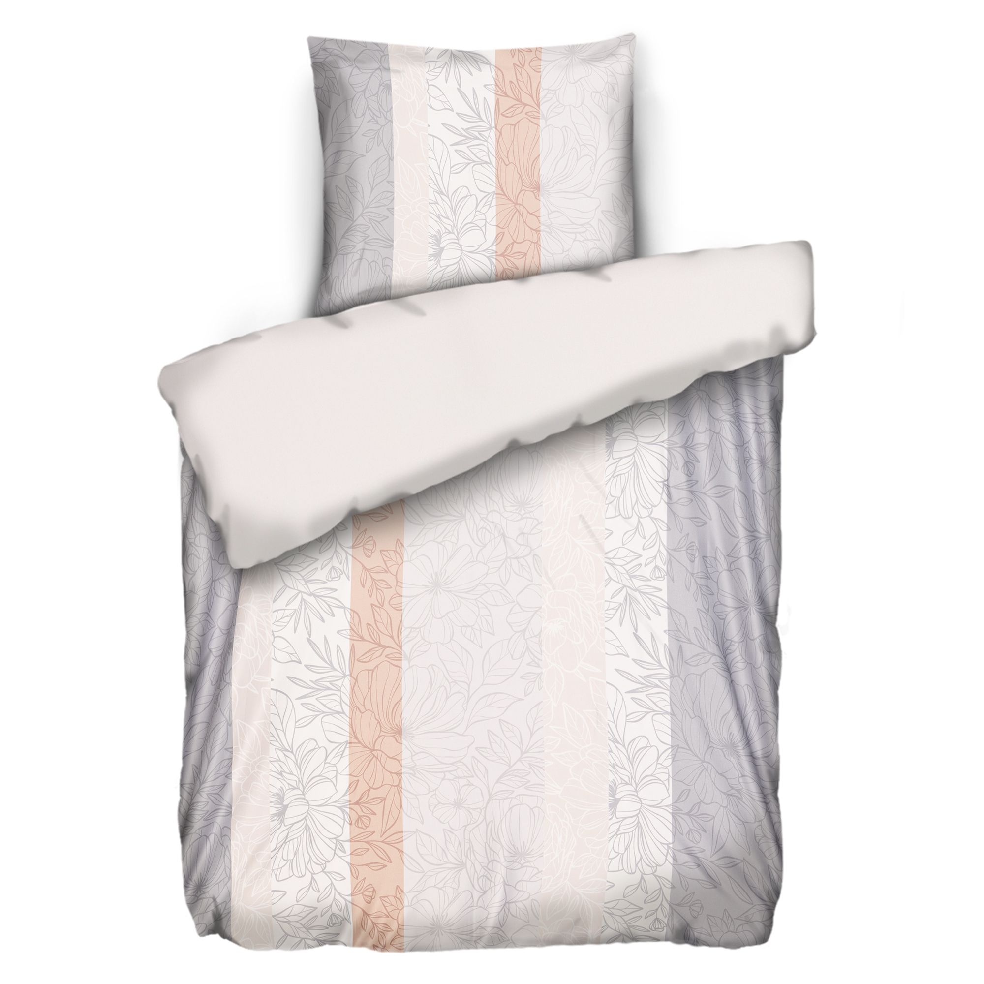 JERYMOOD Wendebettwäsche florale Streifen Mikrofaser Jersey Einzelbett, 2tlg.