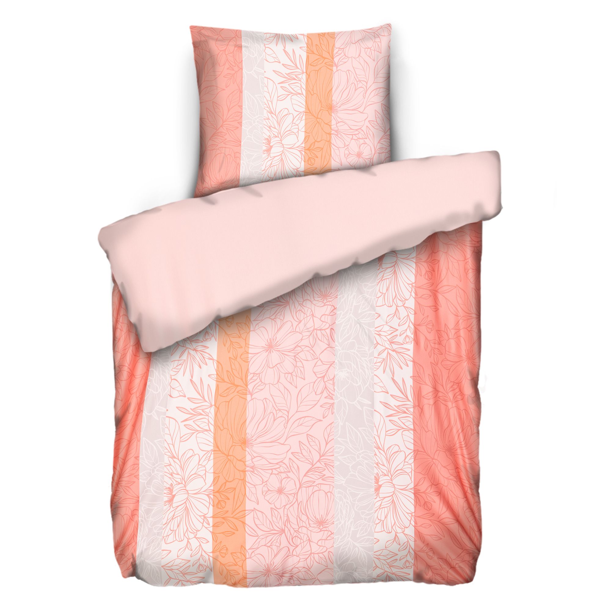 JERYMOOD Wendebettwäsche florale Streifen Mikrofaser Jersey Einzelbett, 2tlg.