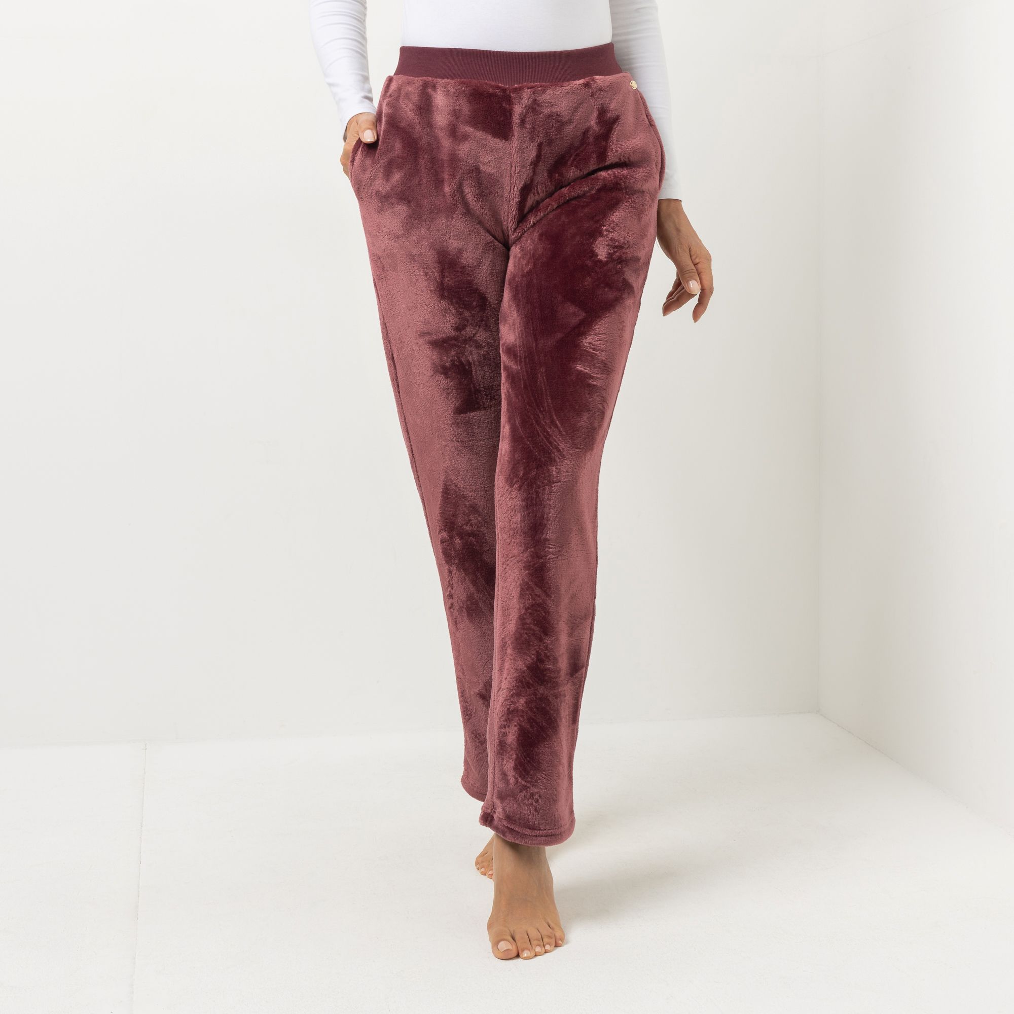 MONT CHALET Damen-Hose, uni gerader Beinverlauf Mikrofaser Chinchilla Taschen