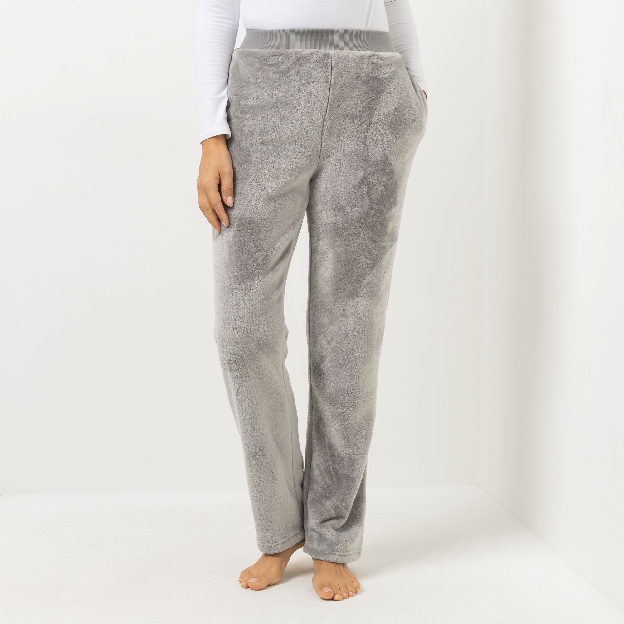MONT CHALET Damen-Hose, uni gerader Beinverlauf Mikrofaser Chinchilla Taschen