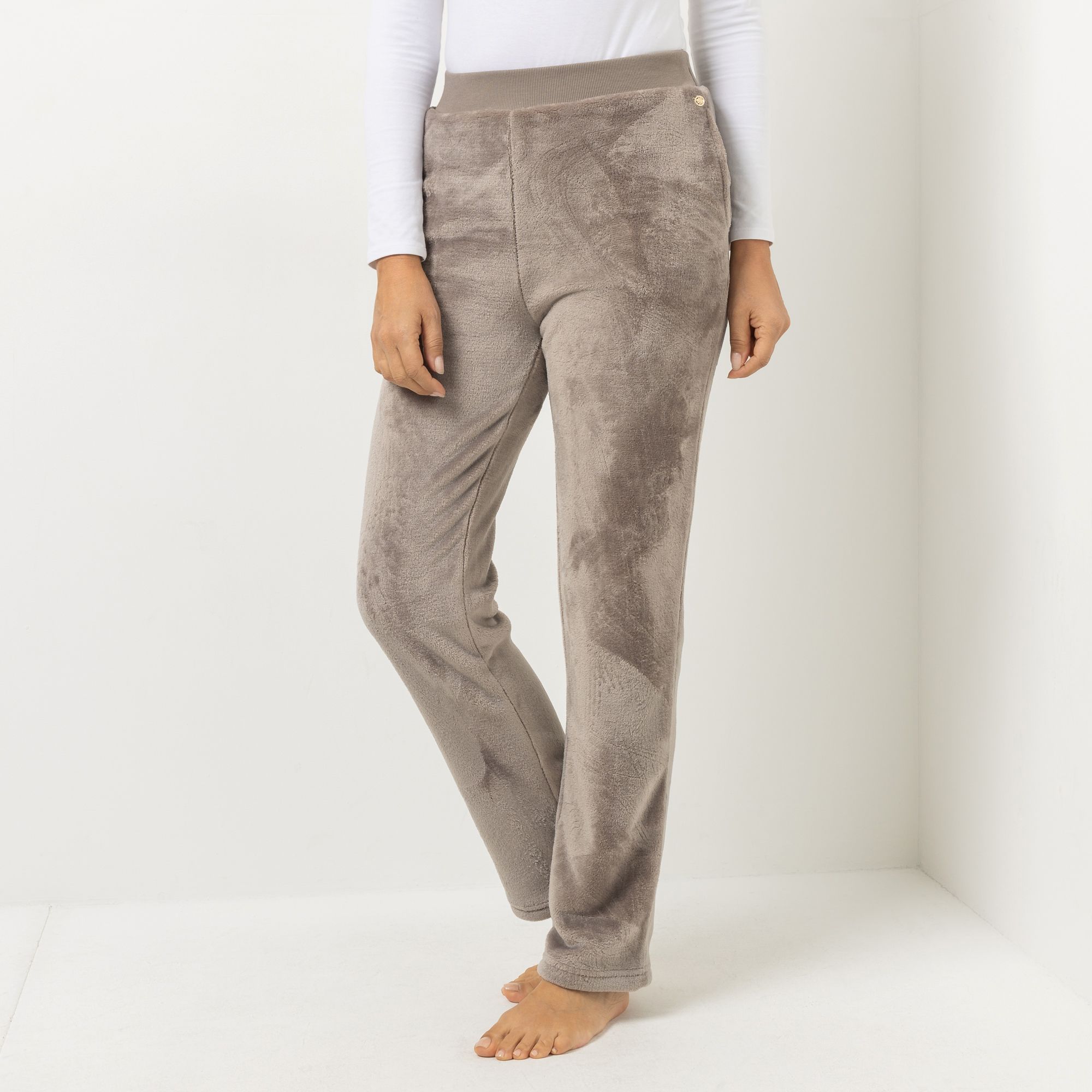 MONT CHALET Damen-Hose, uni gerader Beinverlauf Mikrofaser Chinchilla Taschen