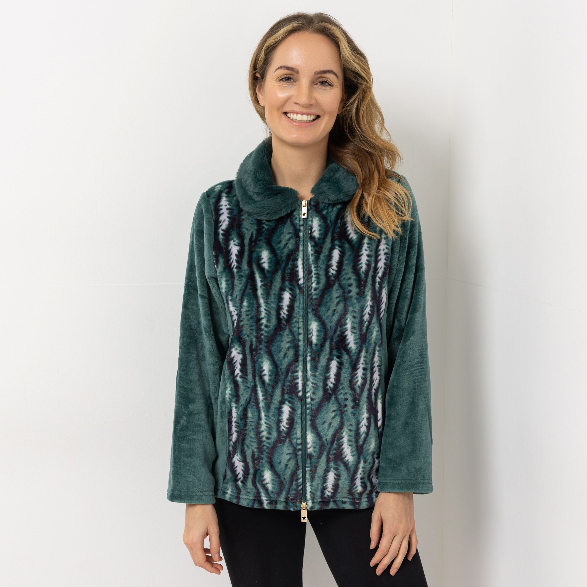 MONT CHALET Damen-Jacke Animaldrucke Mikrofaser Chinchilla Bubi-Kragen