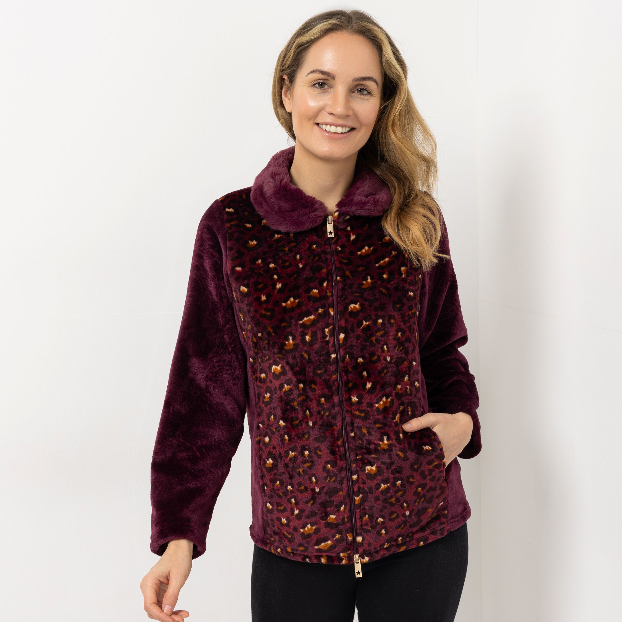 MONT CHALET Damen-Jacke Animaldrucke Mikrofaser Chinchilla Bubi-Kragen