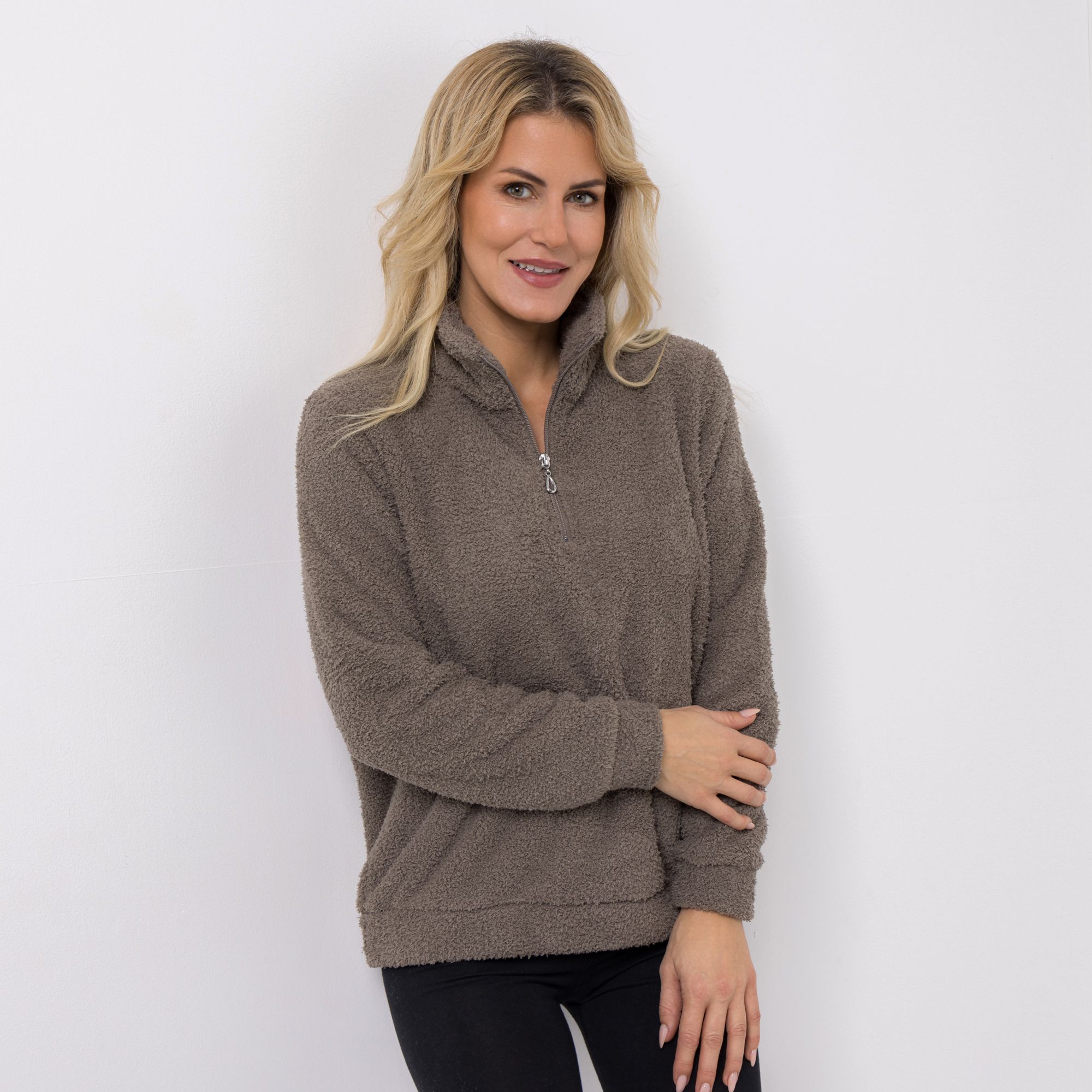 COZEE HOME Loungwear Troyer uni MF Fluffy Bouclé lässige Passform