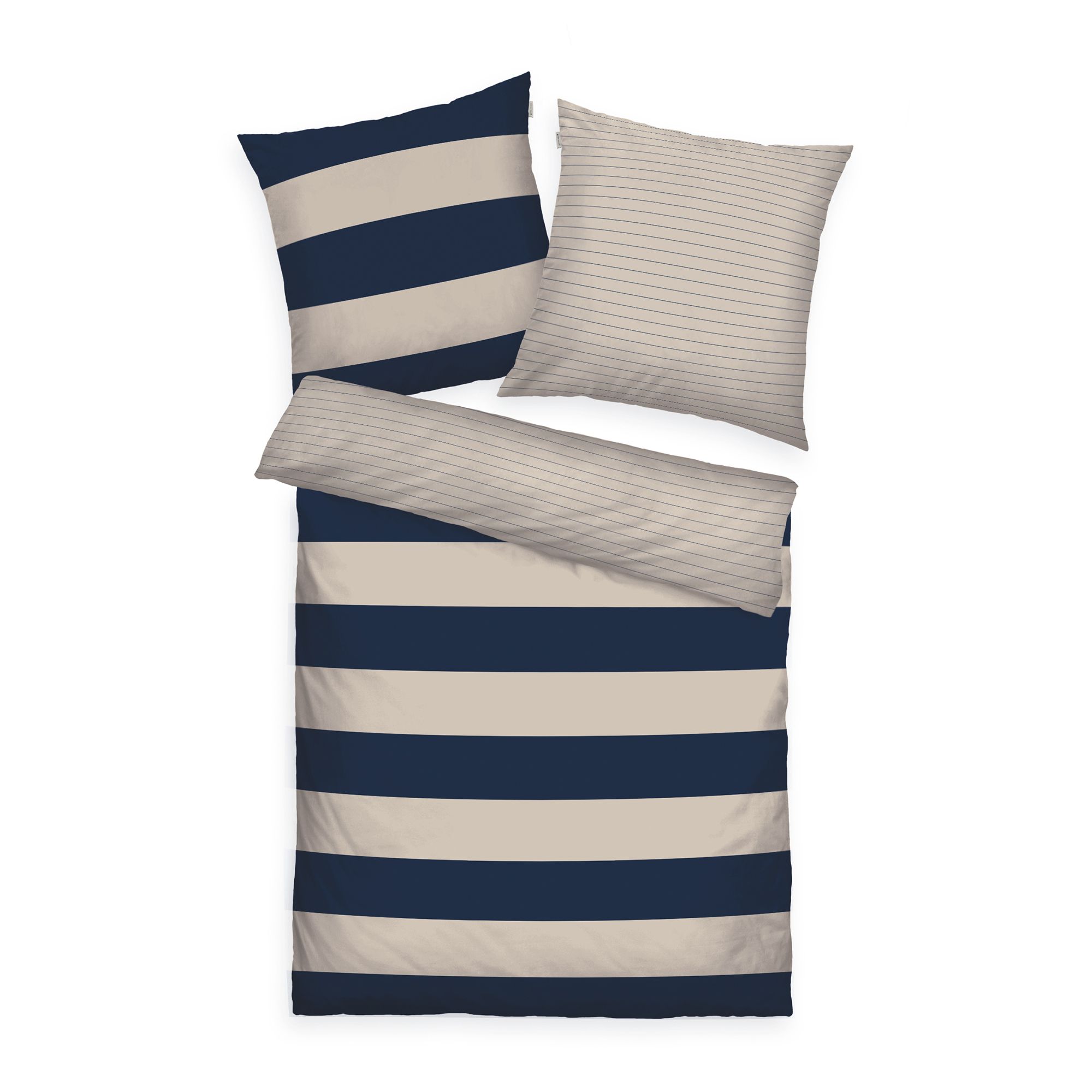 TOM TAILOR Wendebettwäsche Querstreifen / uni Baumwoll Flanell Einzelbett