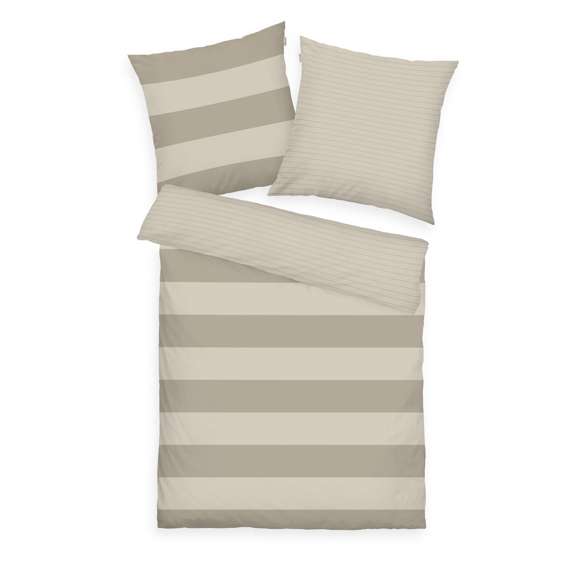 TOM TAILOR Wendebettwäsche Querstreifen / uni Baumwoll Flanell Einzelbett