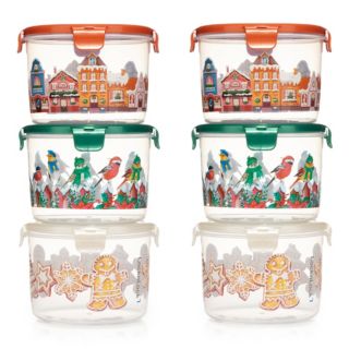 LocknLock 6 Frischhaltedosen rund mit Weihnachtsmotiven je 1,3L Volumen