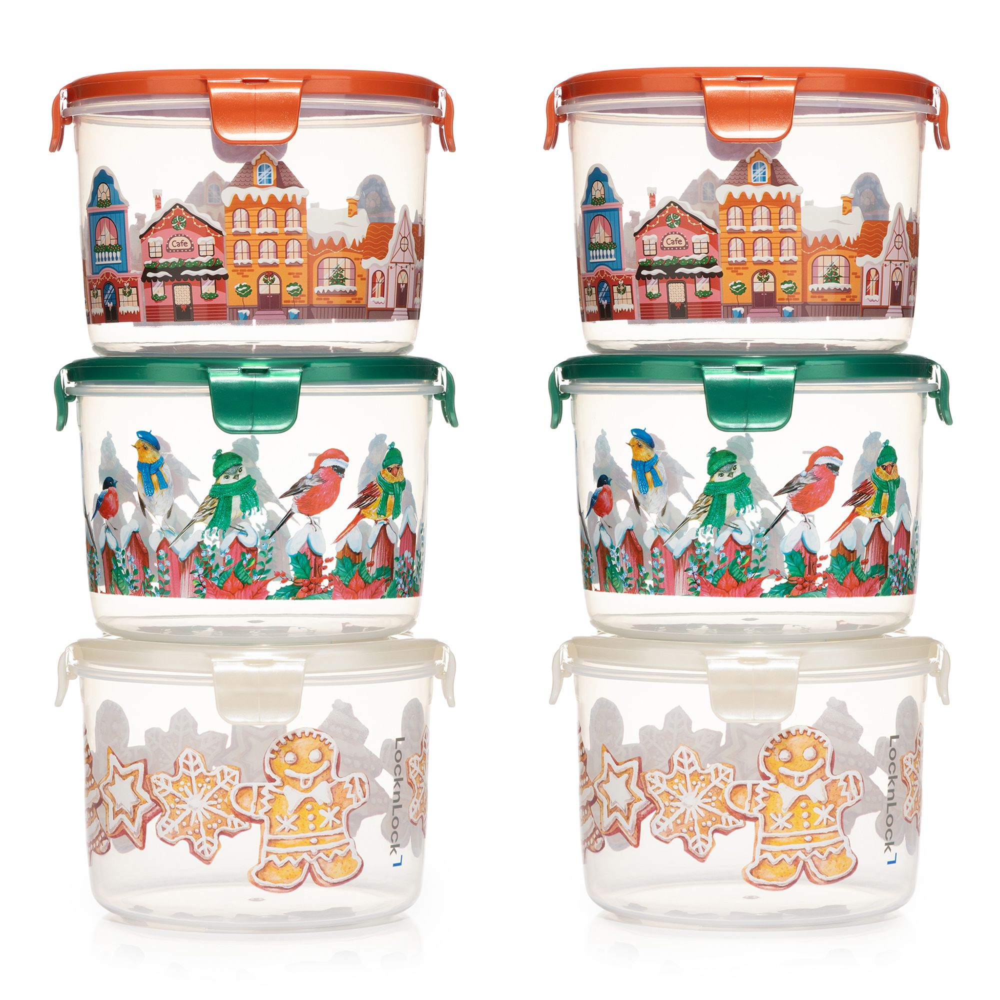 LocknLock 6 Frischhaltedosen rund mit Weihnachtsmotiven je 1,3L Volumen
