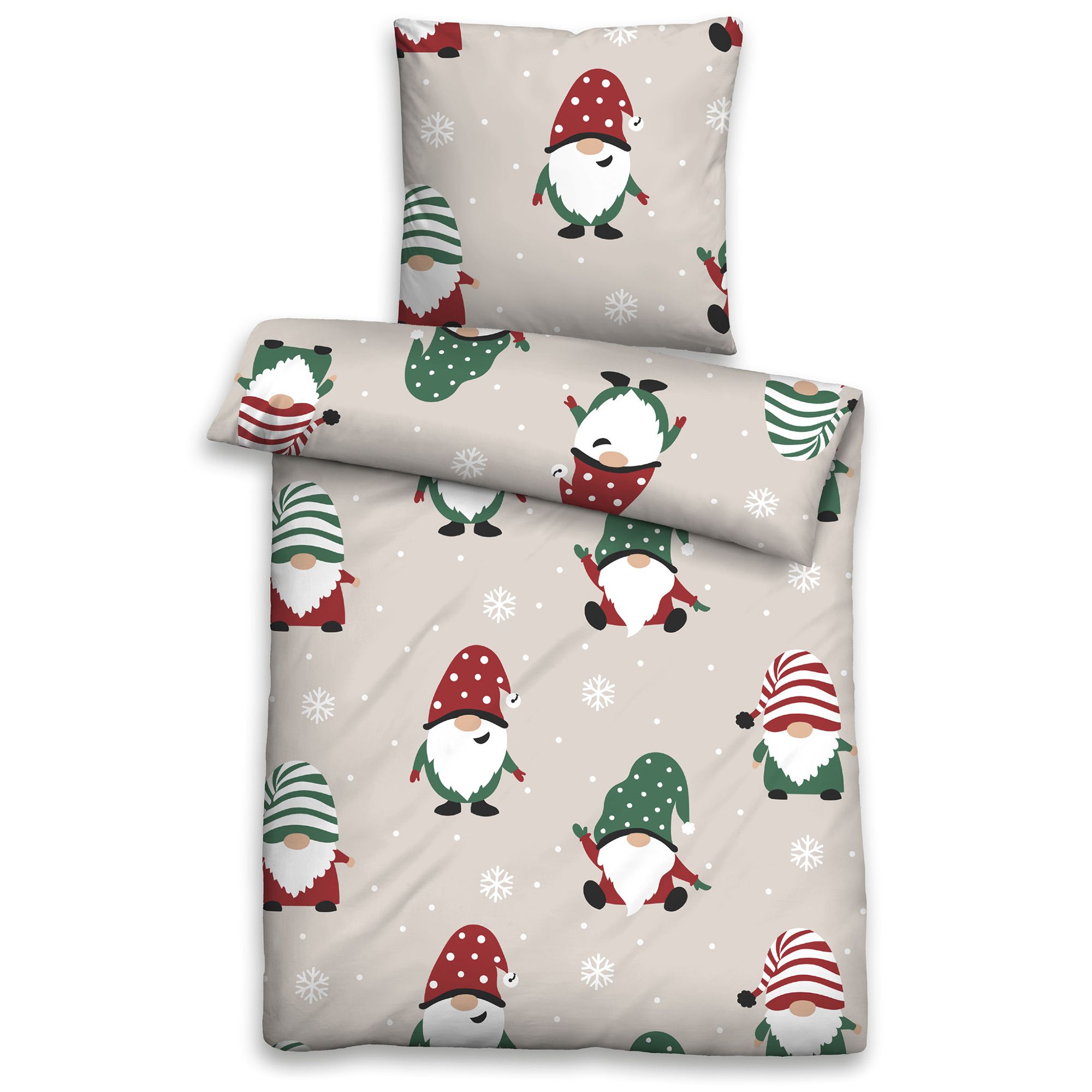 biberna® Bettwäsche Wichtel Baumwoll Flanell Einzelbett, 2tlg.