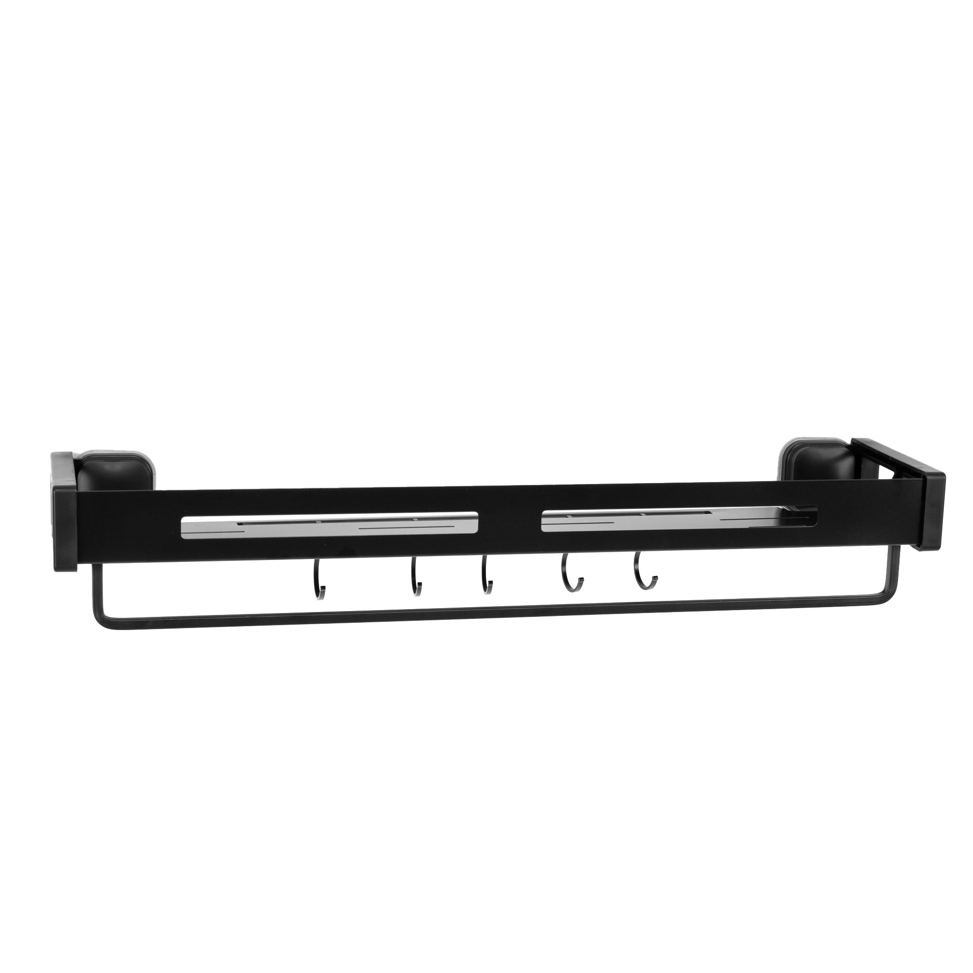 AQURAT Universal-Duschregal ohne Bohren mit Handtuchstange & 5 Haken