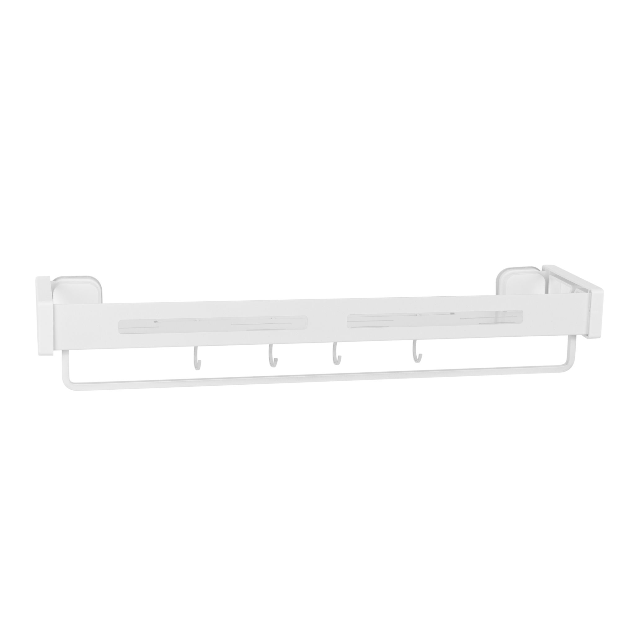 AQURAT Universal-Duschregal ohne Bohren mit Handtuchstange & 5 Haken
