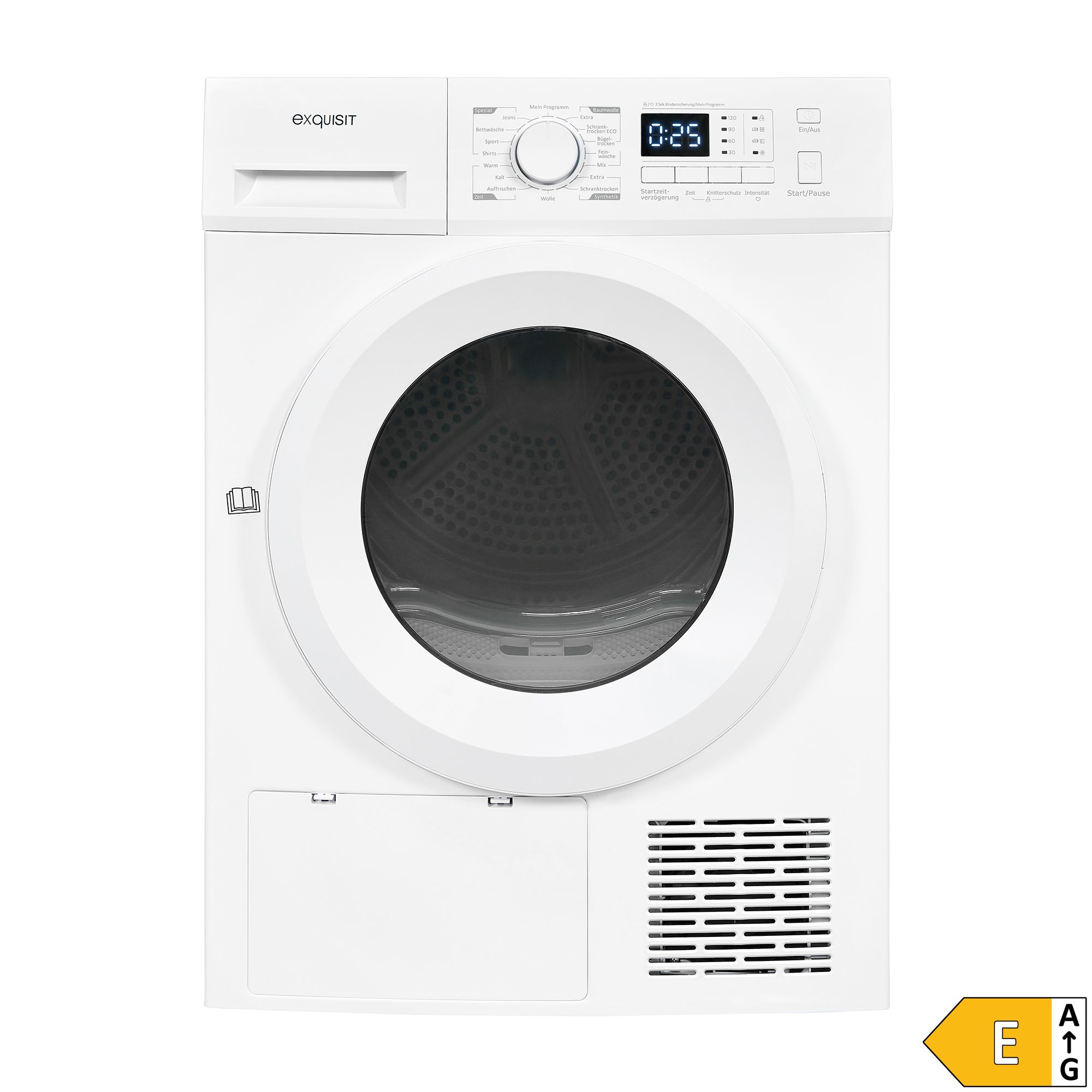 EXQUISIT Wärmepumpentrockner weiß, 8 kg, EEK E 16 Programme Innenbeleuchtung, Energieeffizienzklasse E
