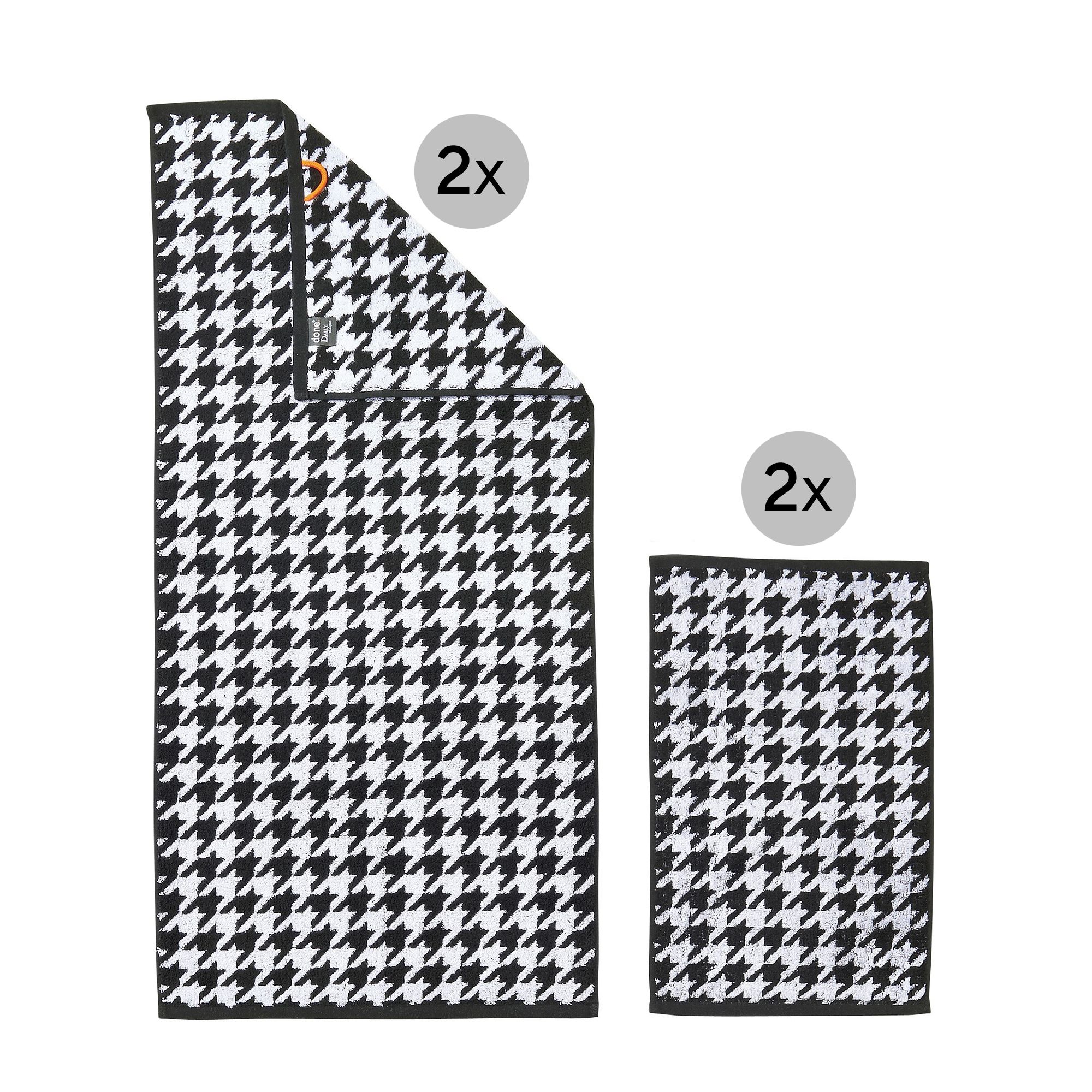 done.® 4tlg. Handtuch-Set Hahnentritt-Muster 100% Baumwolle 30x50cm & 50x100cm