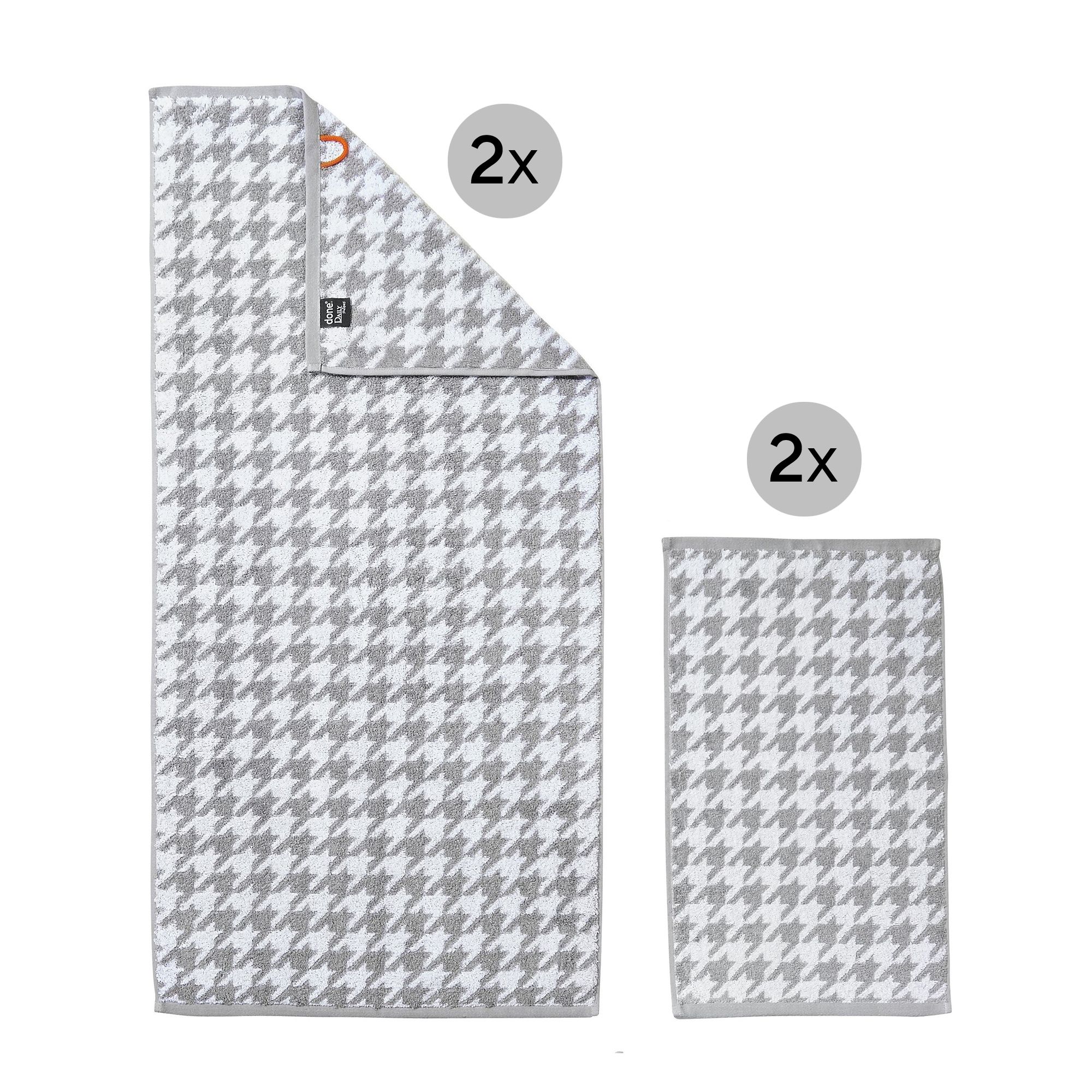 done.® 4tlg. Handtuch-Set Hahnentritt-Muster 100% Baumwolle 30x50cm & 50x100cm