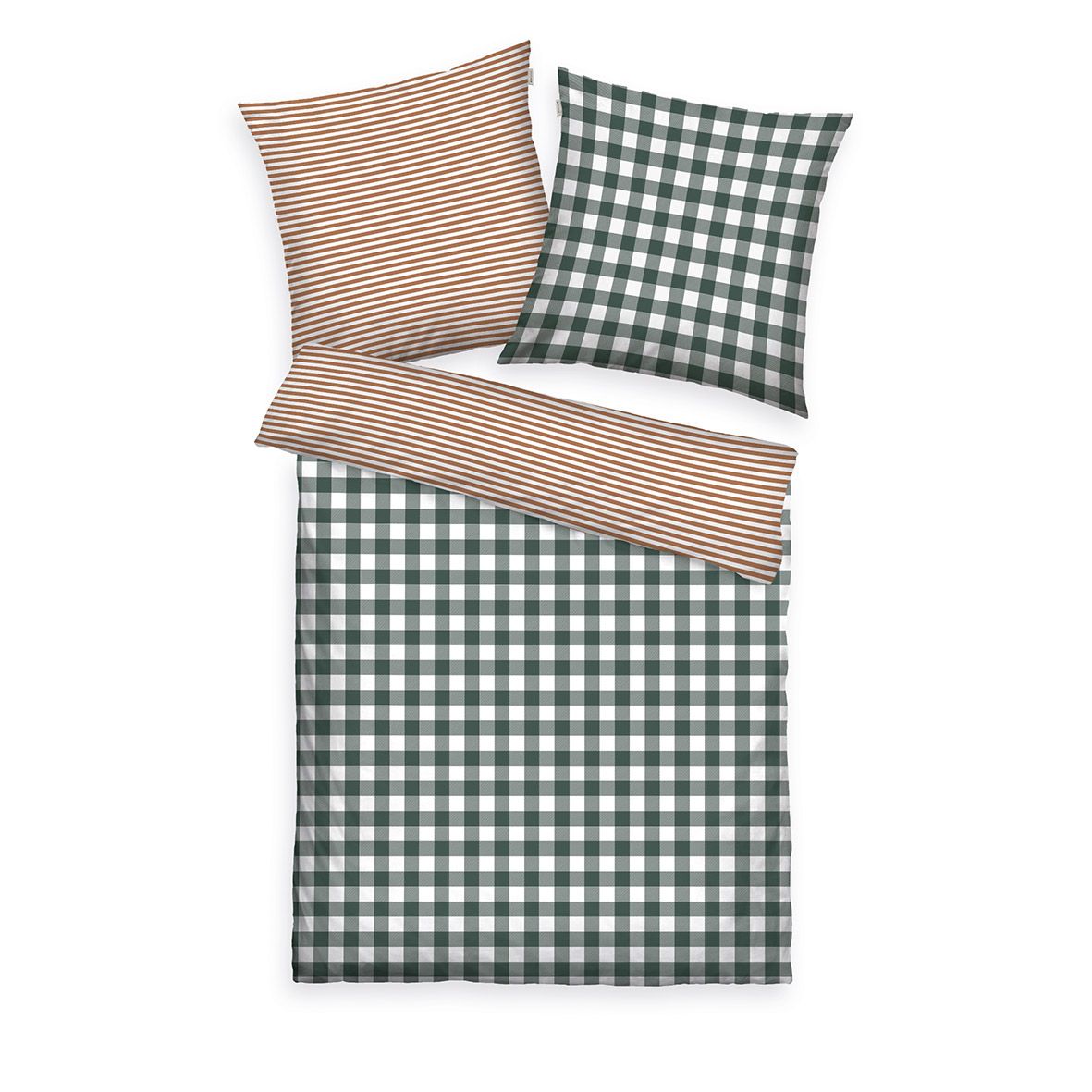 TOM TAILOR Wendebettwäsche Karos / Streifen Baumwoll Flanell Einzelbett, 2tlg.