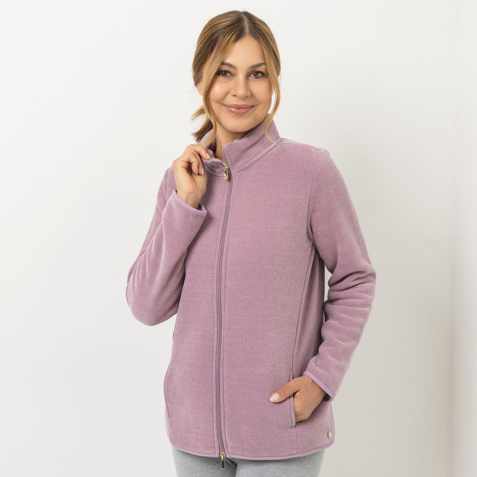 MONT CHALET Damen-Jacke uni Mikrofaser Edelplüsch Eingrifftaschen