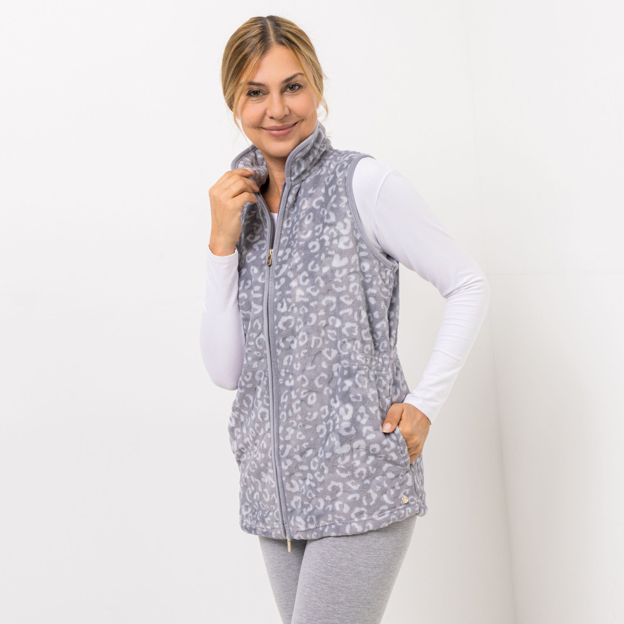 MONT CHALET Damen-Weste Leo-Design Premium Chinchilla Eingrifftaschen