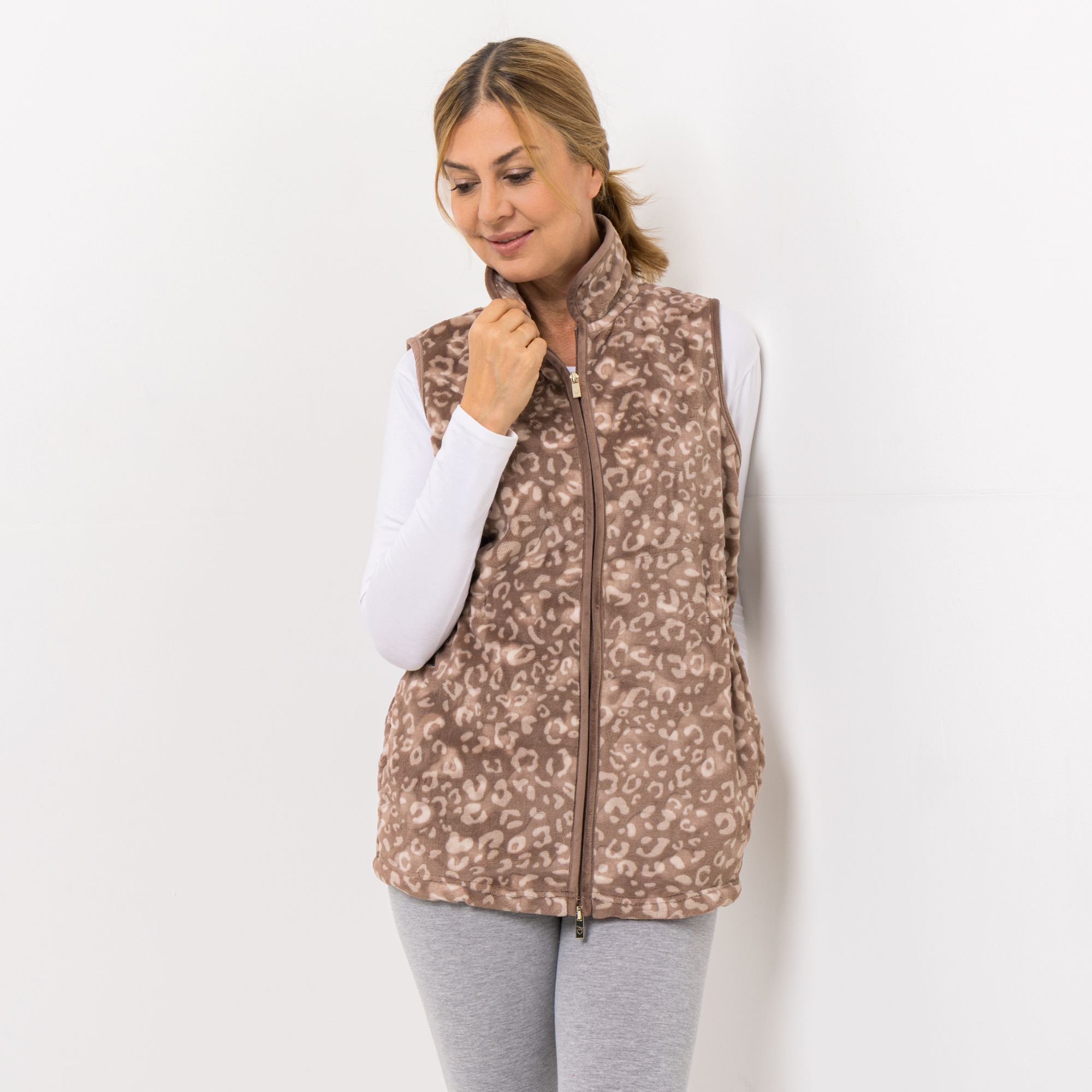 MONT CHALET Damen-Weste Leo-Design Premium Chinchilla Eingrifftaschen