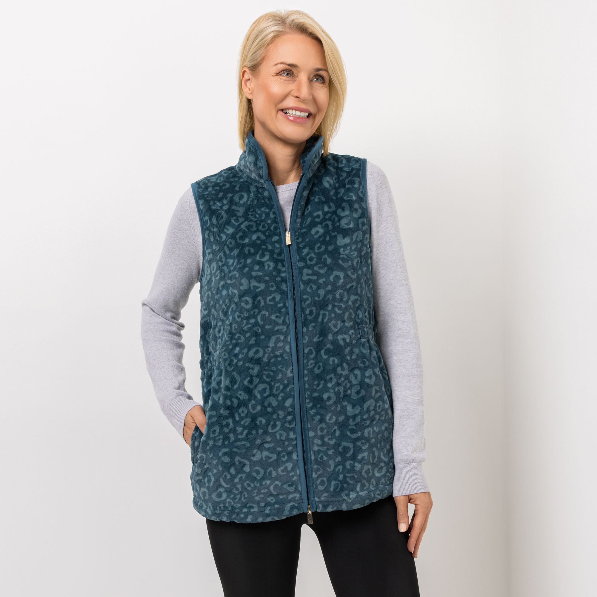 MONT CHALET Damen-Weste Leo-Design Premium Chinchilla Eingrifftaschen