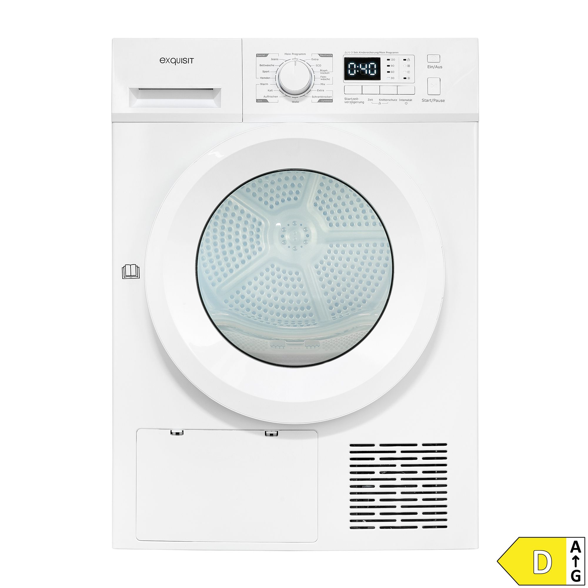 EXQUISIT Wärmepumpentrockner Weiß, 10 kg, EEK D 16 Programme Innenbeleuchtung, Energieeffizienzklasse D