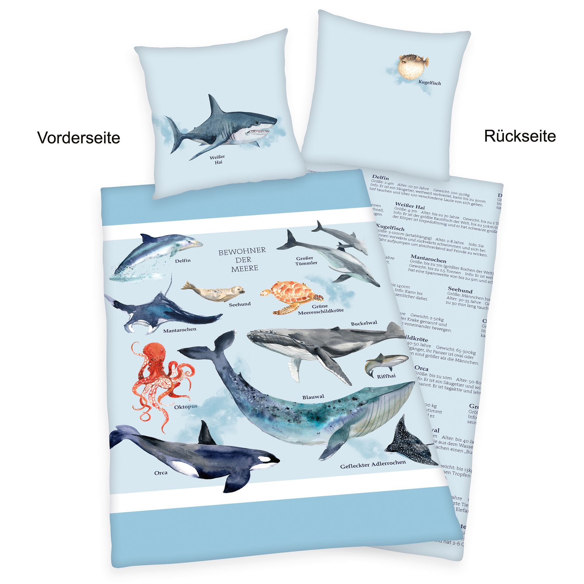 Young Collection Wendebettwäsche Bewohner der Meere Baumwoll Renforcé Einzelbett, 2tlg.