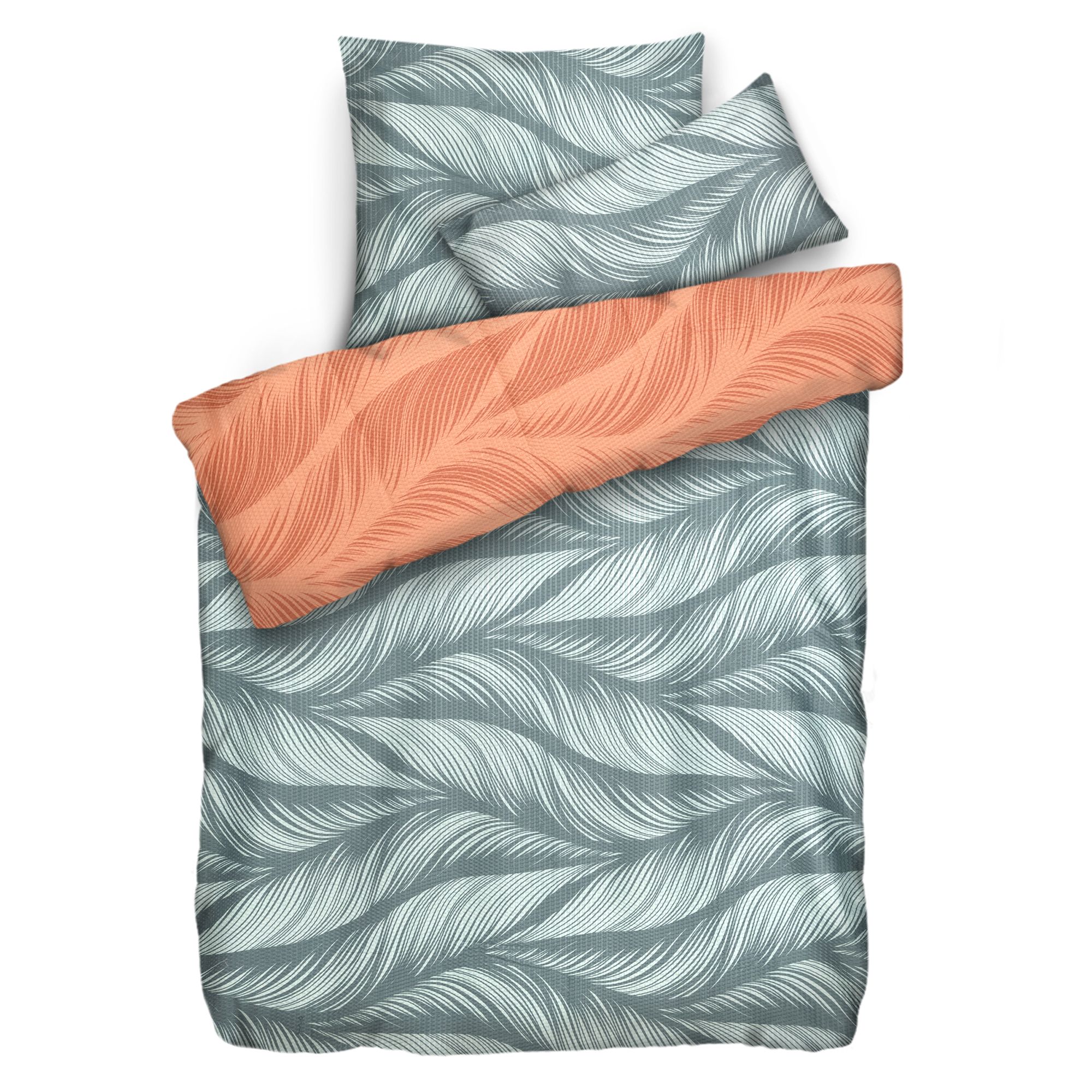 SOFT WAVE Wendebettwäsche Blätter & Wellen Mikrofaser Seersucker Einzelbett, 3tlg.