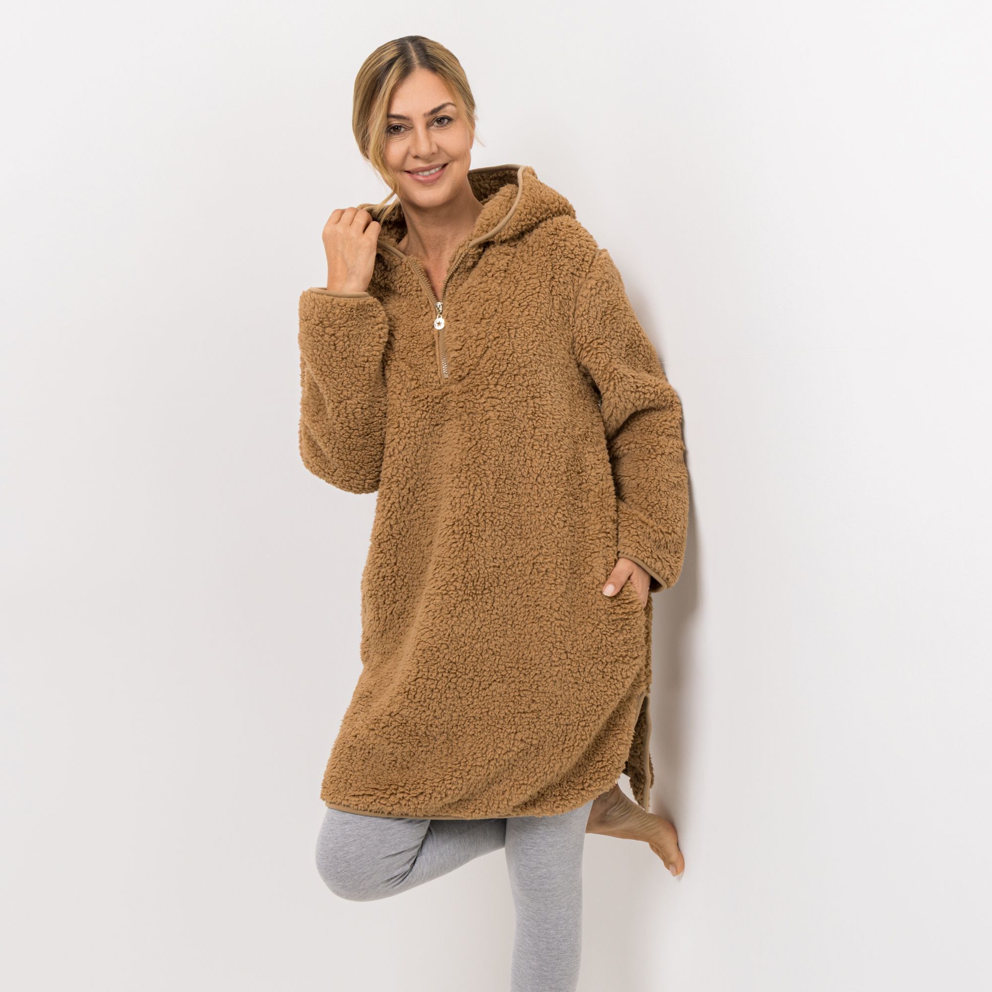 MONT CHALET Damen Oversize-Pullover Schäfchenfell Eingrifftaschen