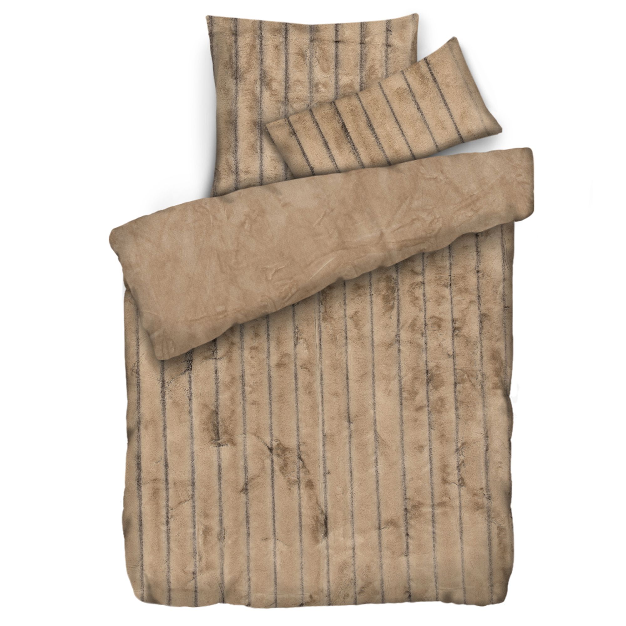 MONT CHALET Fell-Wendebettwäsche Jacquardstreifen Lammfellimitat Einzelbett, 3tlg.