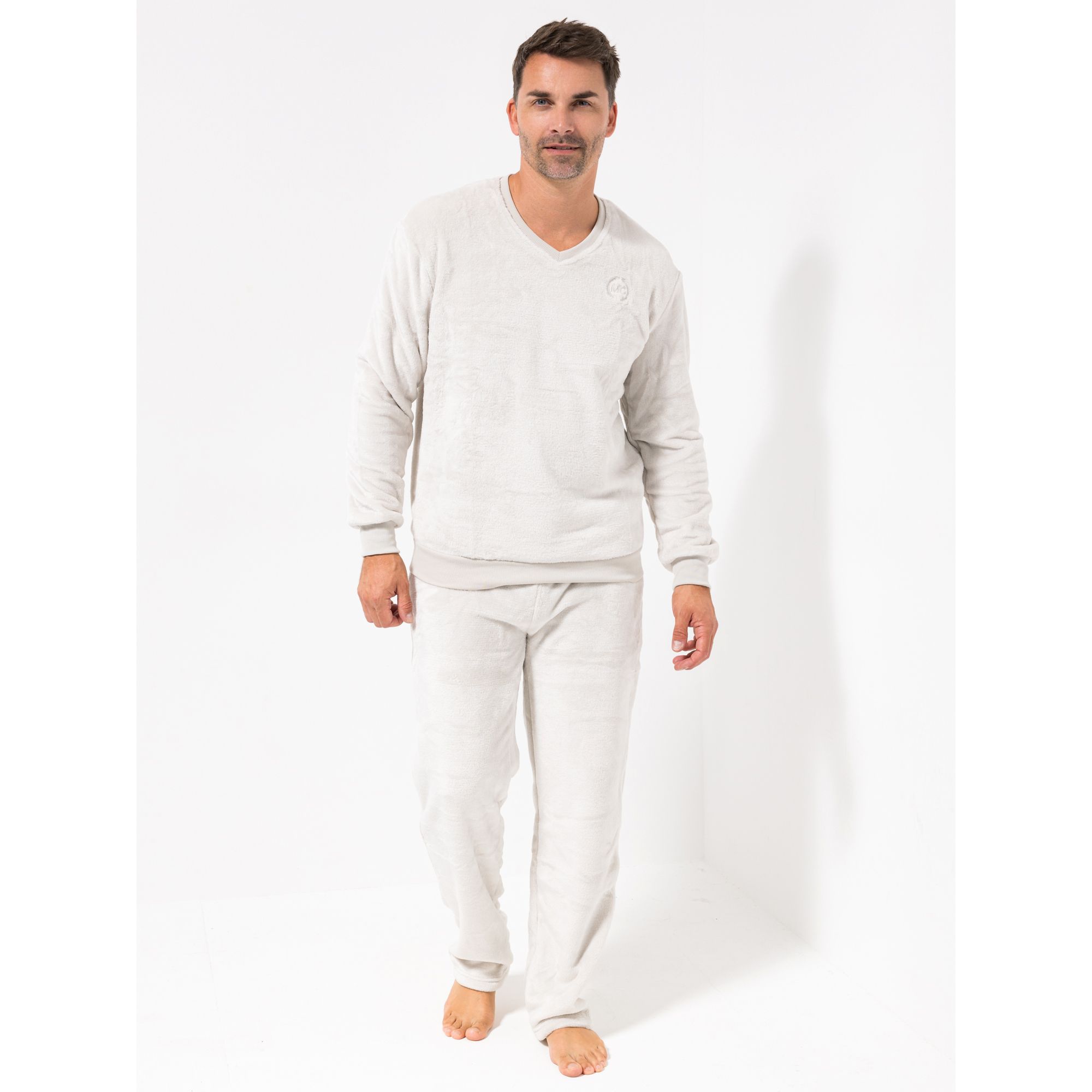 MONT CHALET Herren-Pullover uni Mikrofaser Chinchilla V-Ausschnitt