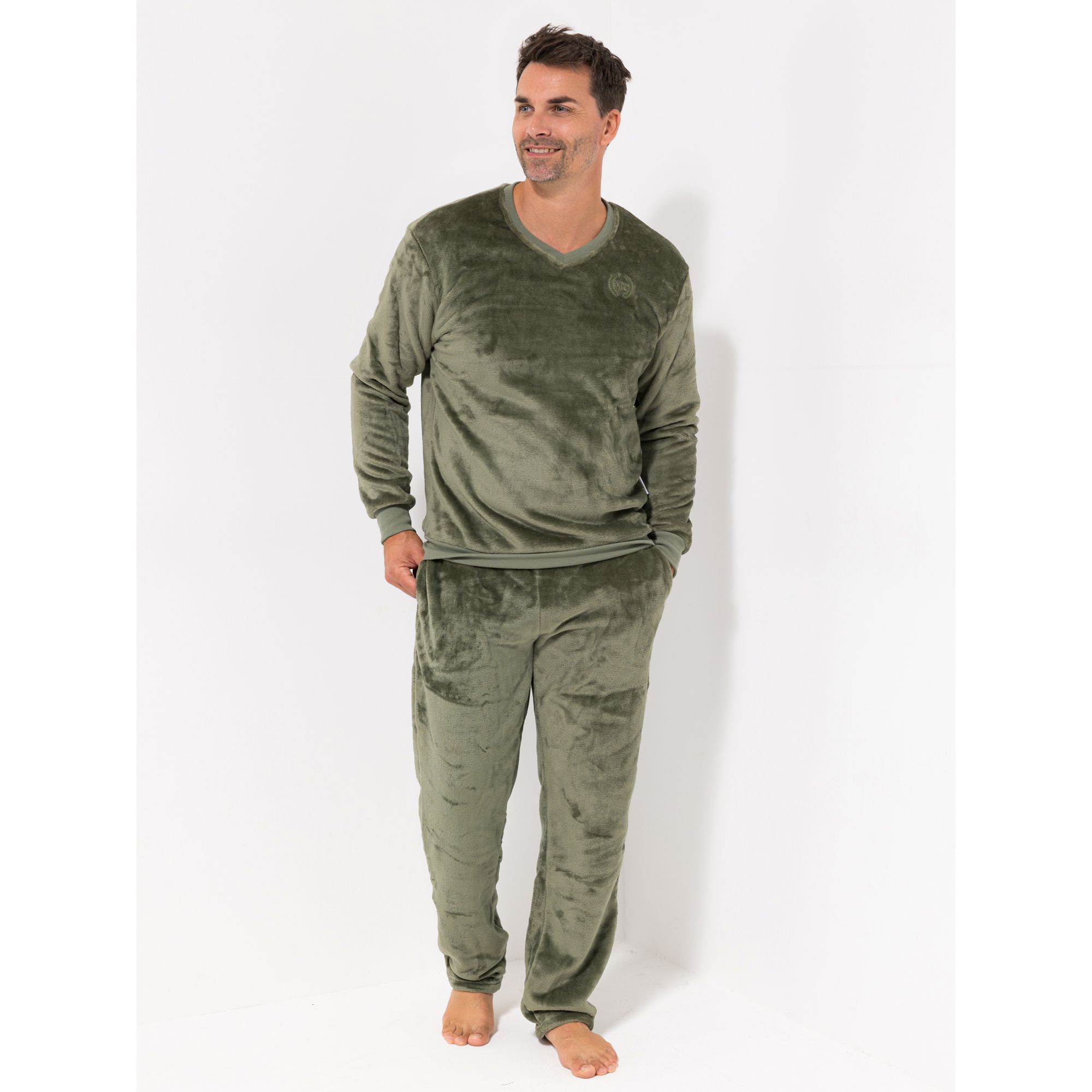 MONT CHALET Herren-Pullover uni Mikrofaser Chinchilla V-Ausschnitt