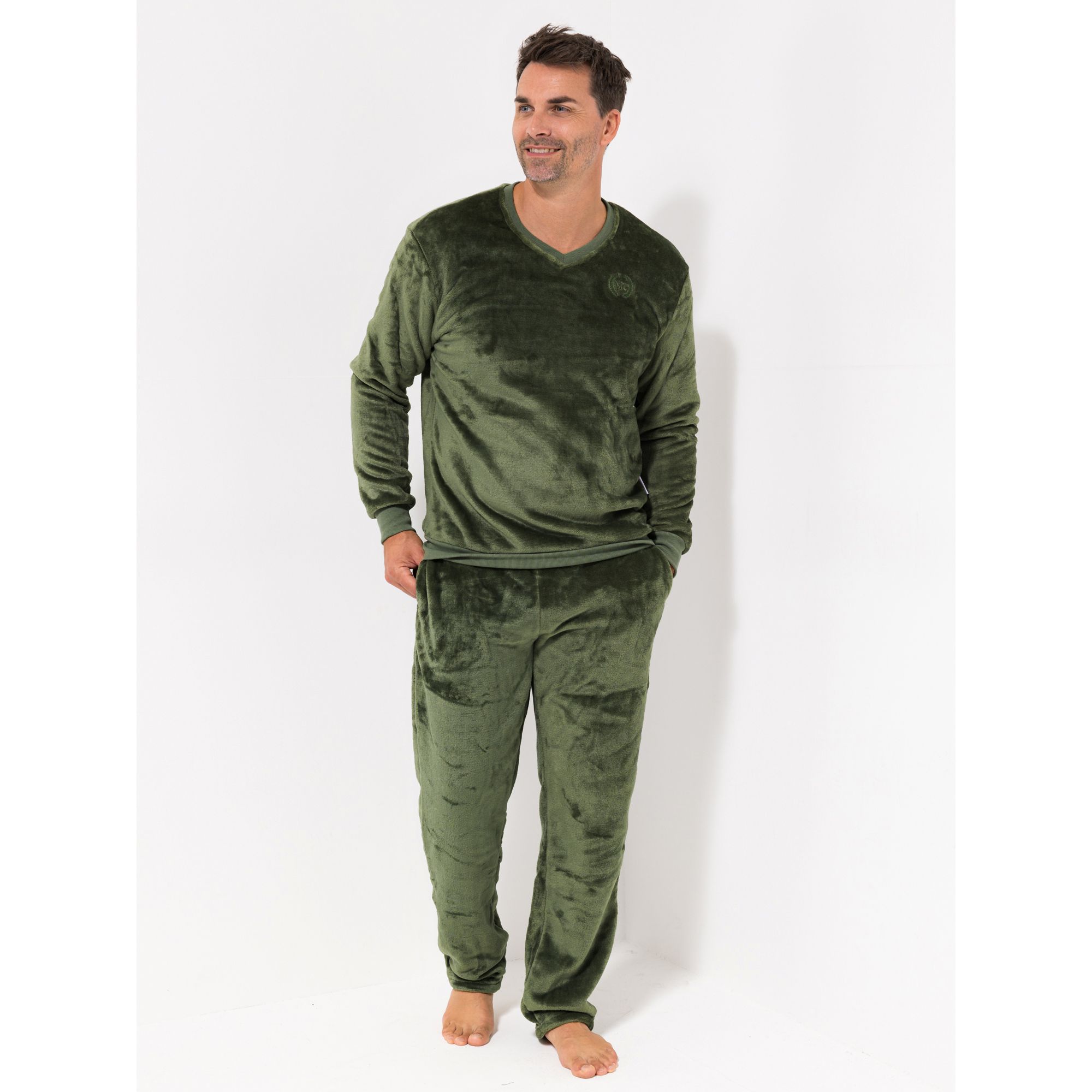 MONT CHALET Herren-Pullover uni Mikrofaser Chinchilla V-Ausschnitt