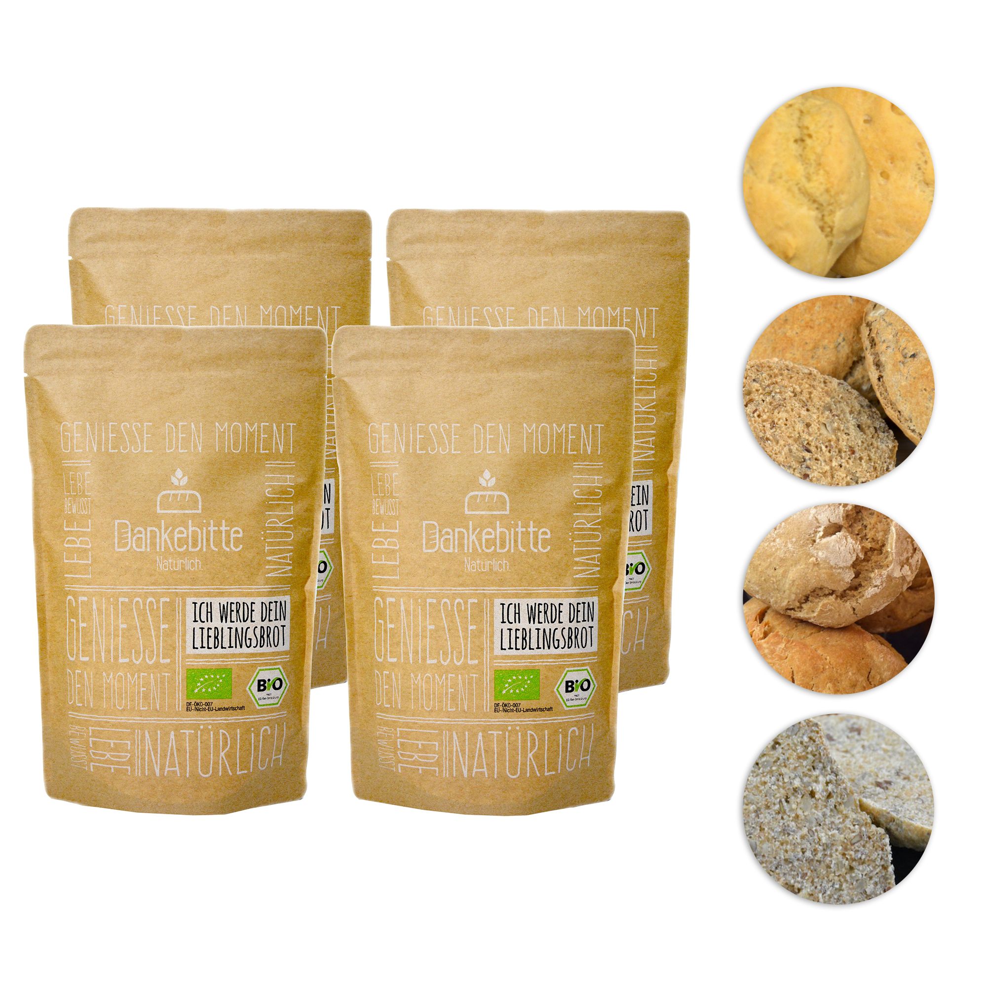 DANKEBITTE Bio-Backmischung für Brötchen 4 neue Sorten Inhalt 2.107g