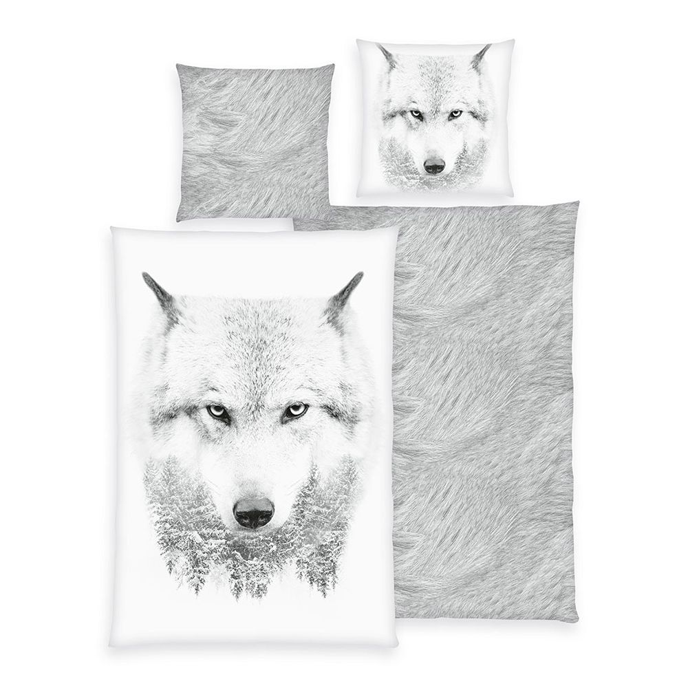 Young Collection Wendebettwäsche Wolf Baumwoll Flanell Einzelbett, 2tlg.