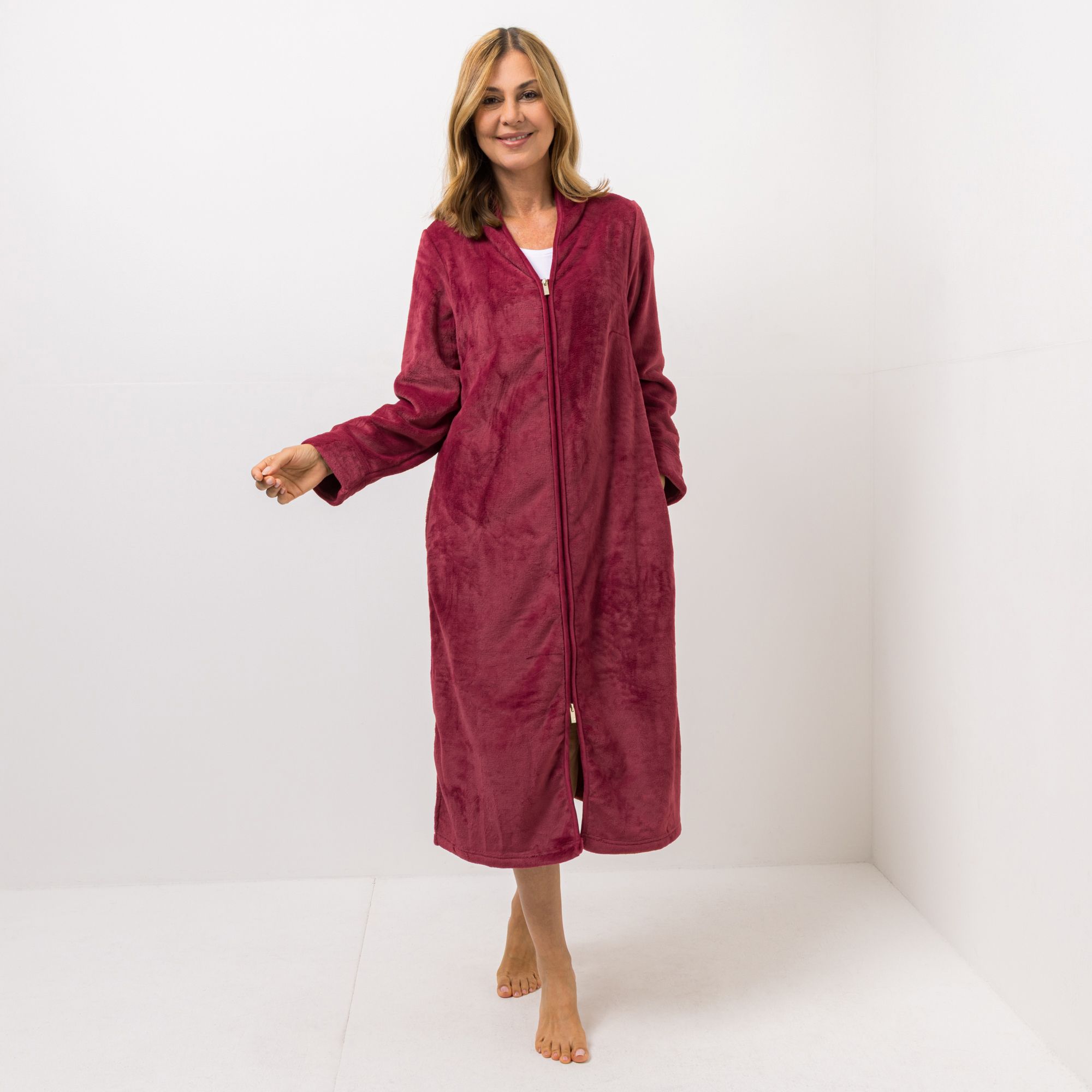MONT CHALET Damen-Hauskleid uni Premium Chinchilla Kelchkragen