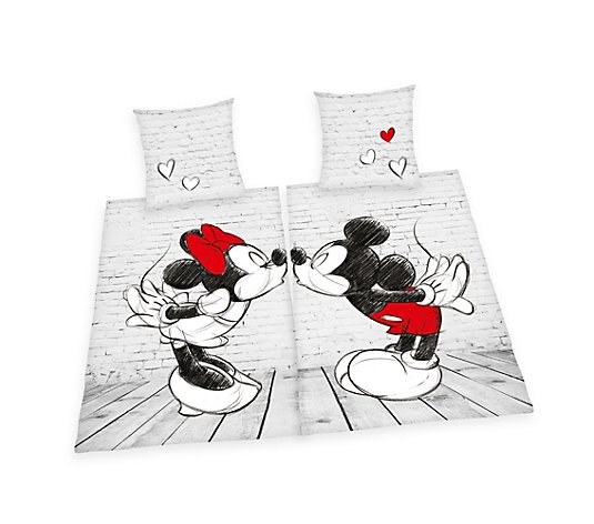Disney Partnerbettwäsche Mickey & Minnie Baumwoll-Renforcé Doppelbett, 4tlg.