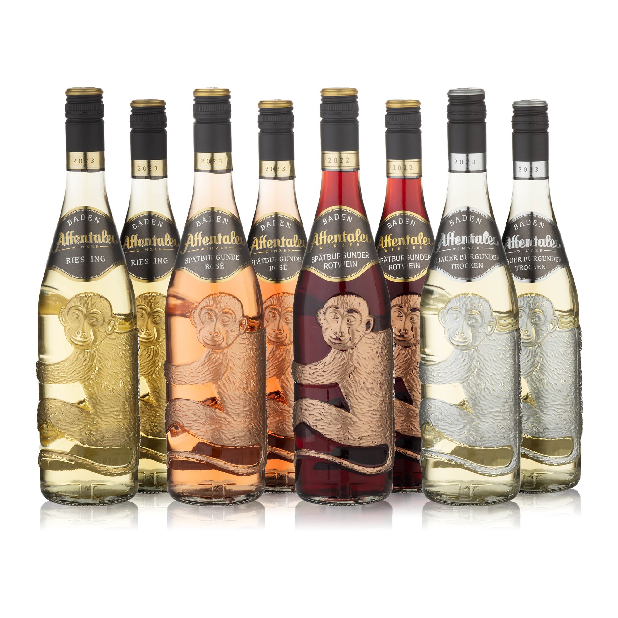 AFFENTALER WEIN 8 Affenflaschen gemischt oder sortenrein Jahrgang 2024/2025