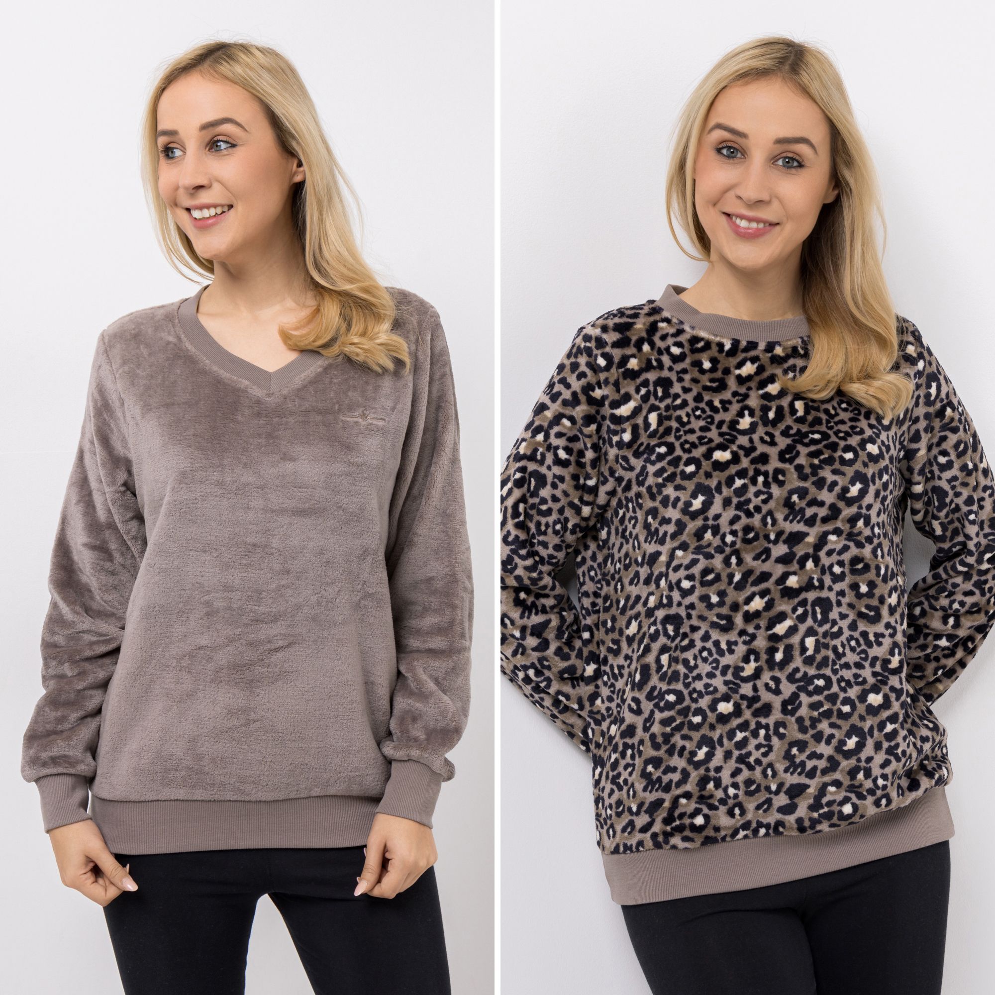 MONT CHALET 2 Damen-Pullover uni & bedruckt Mikrofaser Chinchilla Rund- & V-Ausschnitt