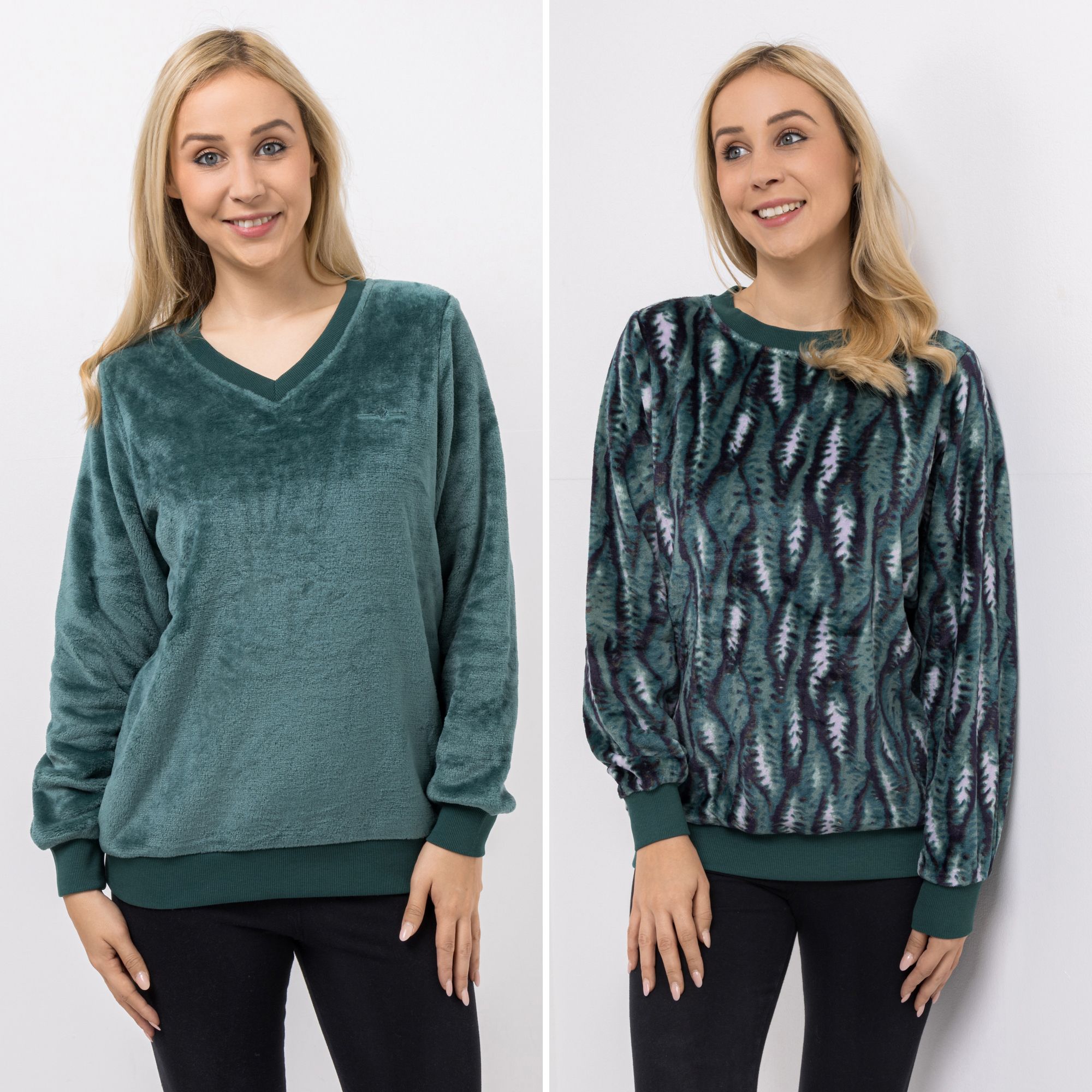 MONT CHALET 2 Damen-Pullover uni & bedruckt Mikrofaser Chinchilla Rund- & V-Ausschnitt