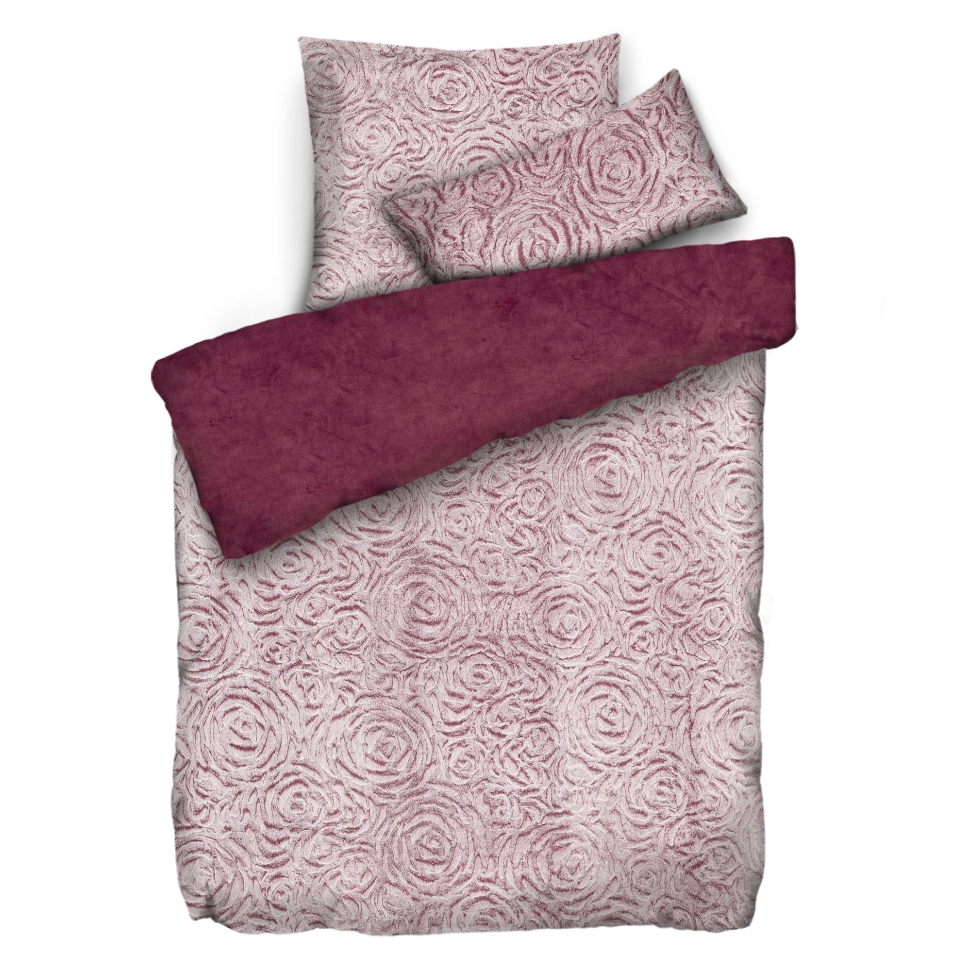MONT CHALET Fell-Wendebettwäsche Rosenprägung Mikrofaser-Abseite Einzelbett, 3tlg.