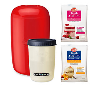EASIYO Joghurtbereiter rot inkl. Behälter & Joghurtpulver für 2kg Joghurt, 2 Sorten