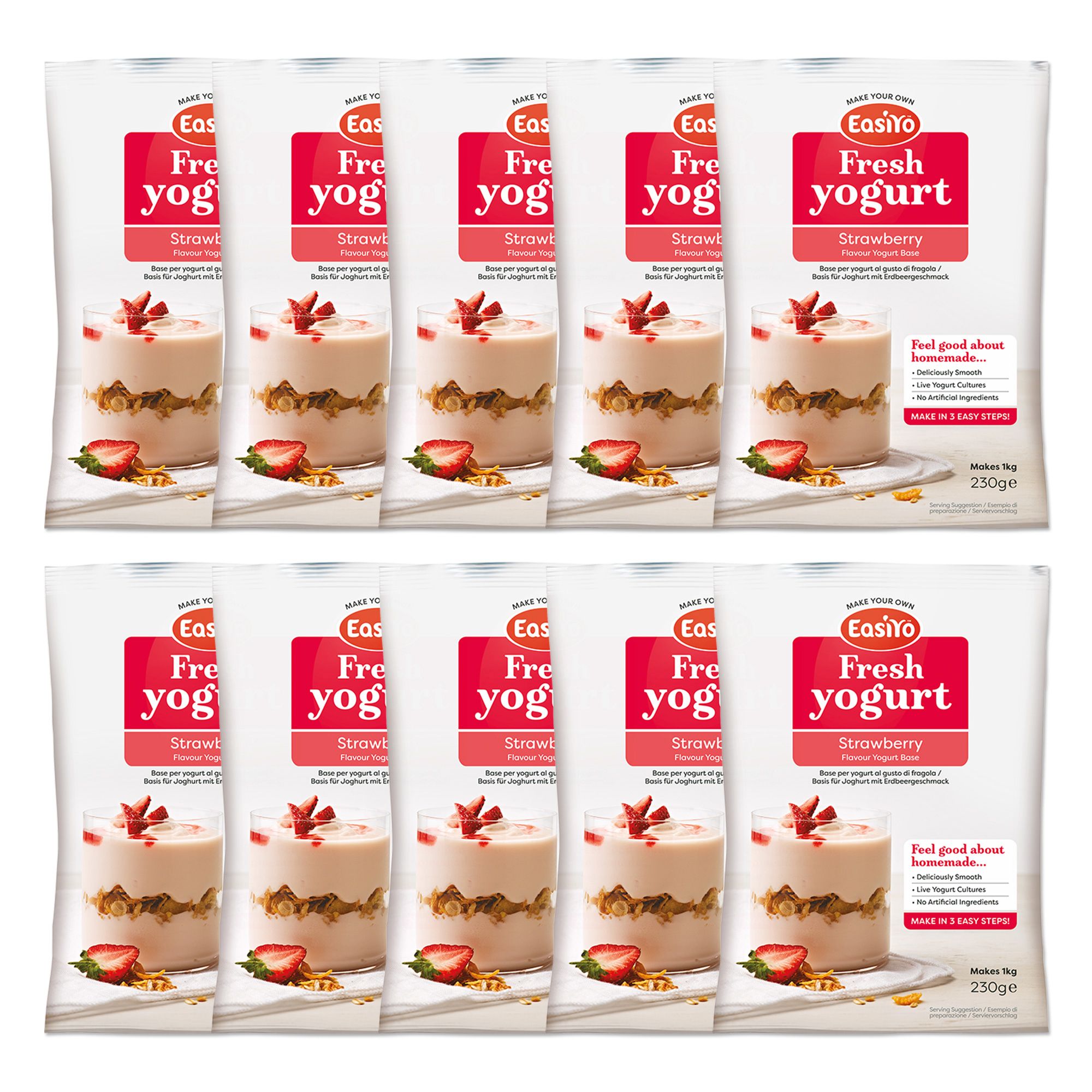 EASIYO Joghurtpulver 10 Beutel für 10kg frischen Joghurt Erdbeere, sortenrein