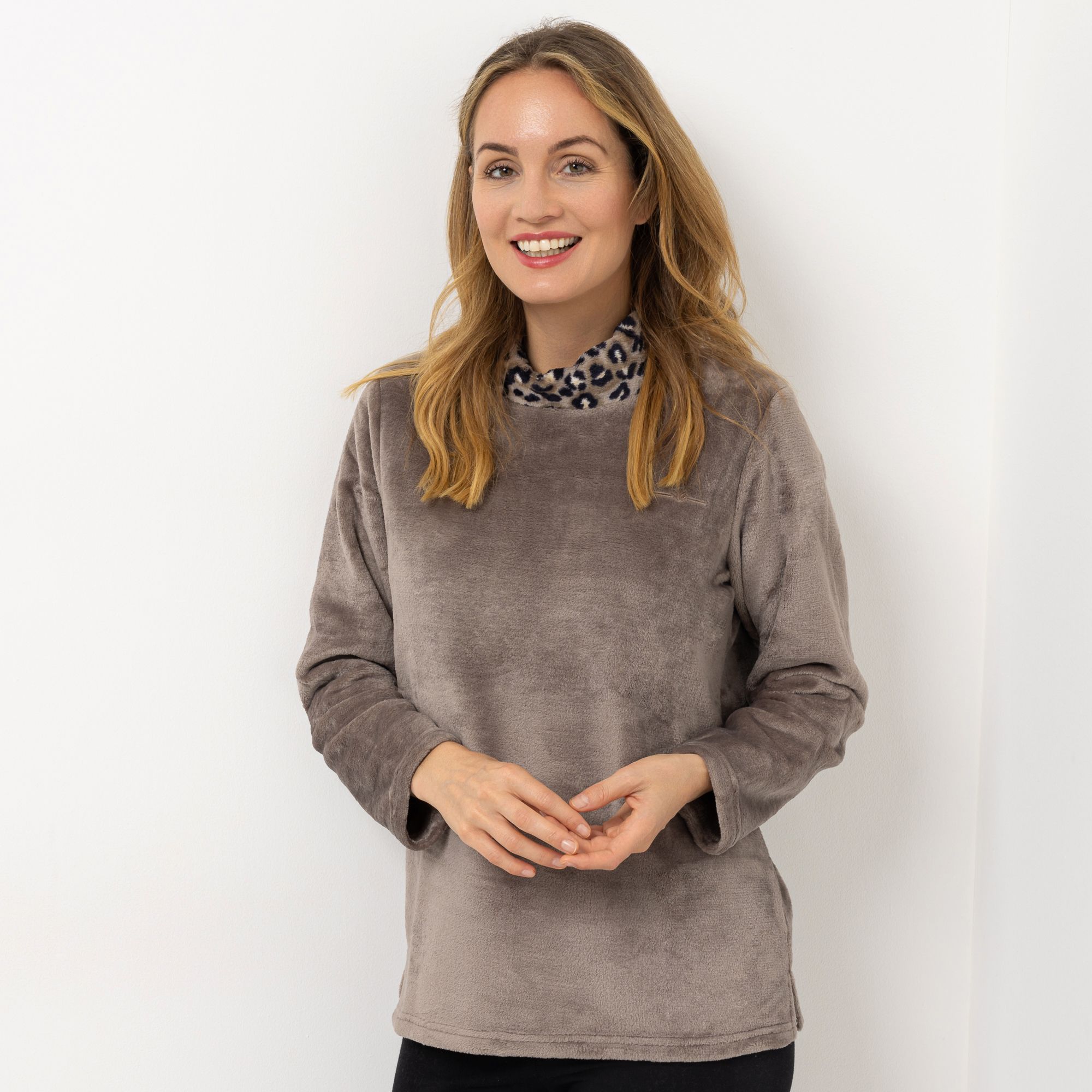 MONT CHALET Damen-Pullover bedr. Stehkragen Mikrofaser Chinchilla