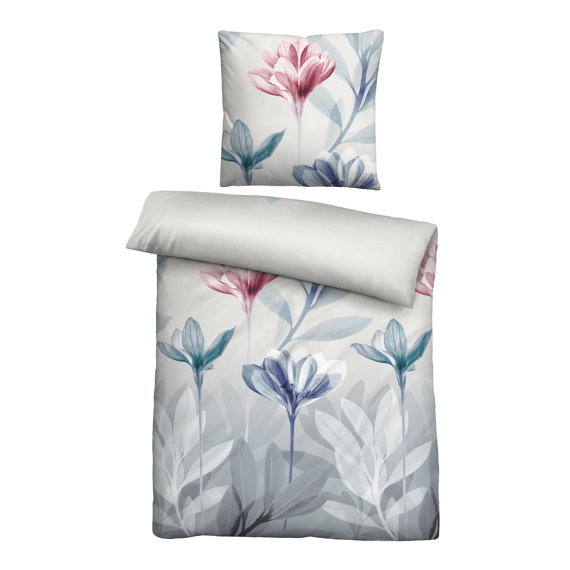biberna® Bettwäsche Blumen Baumwoll Seersucker Einzelbett, 2tlg.
