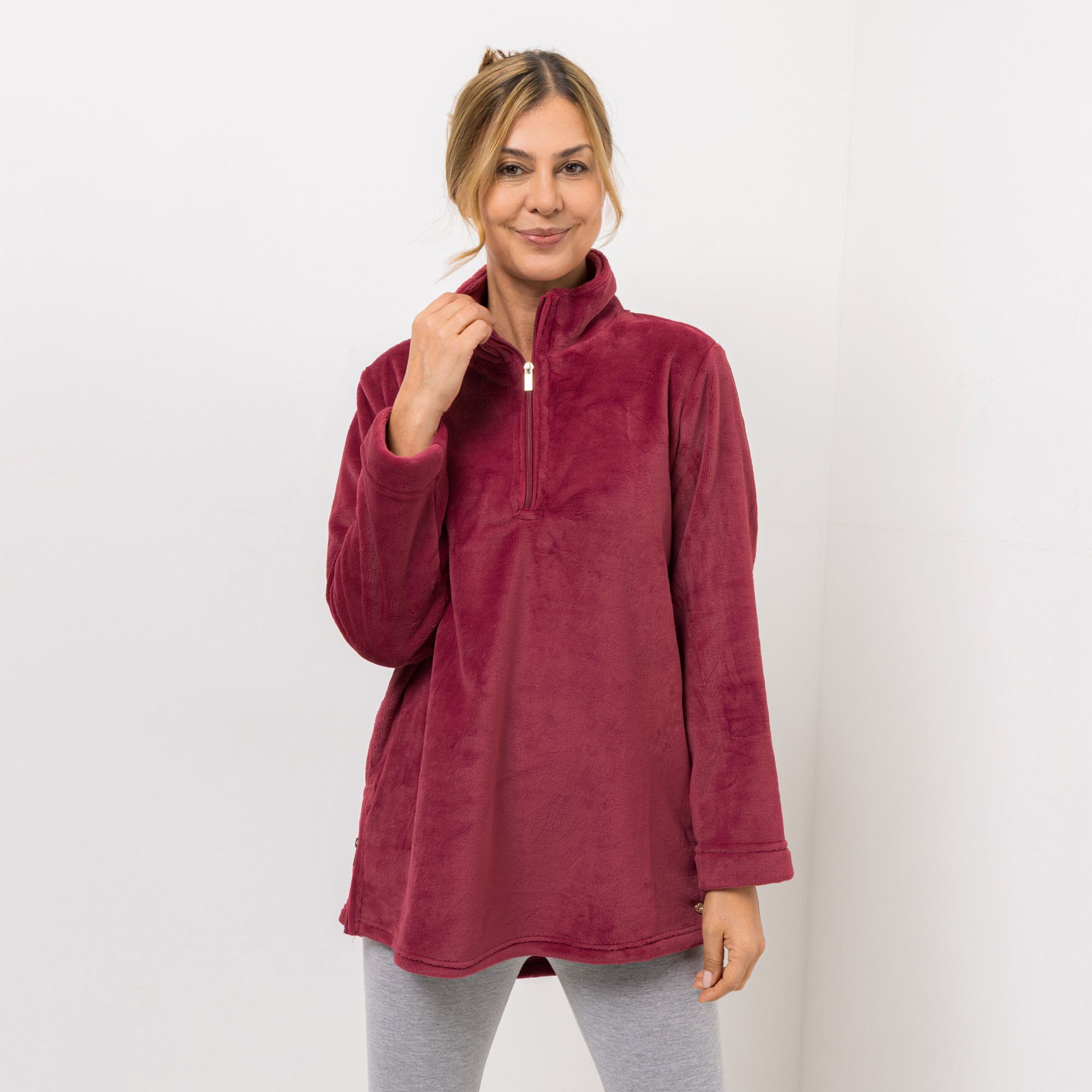 MONT CHALET Damen-Pullover Zipper-Details Premium Chinchilla Troyer-Ausschnitt
